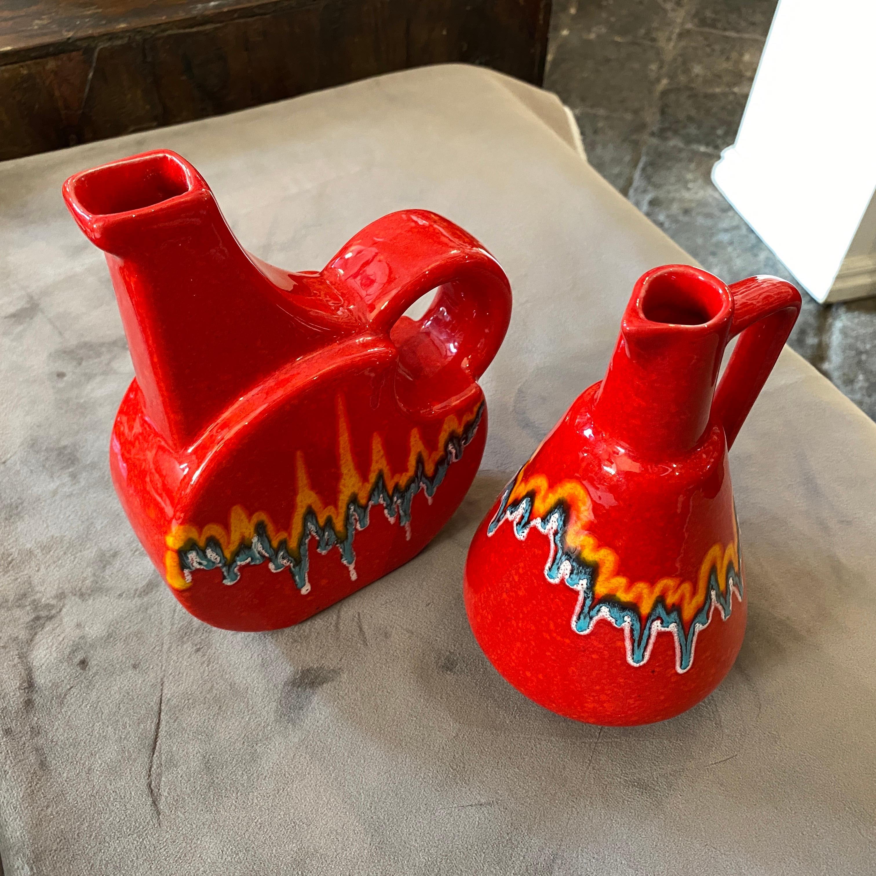 1980s Two Mid-Century Modern Red Ceramic Italian Jugs by Bertoncello 6