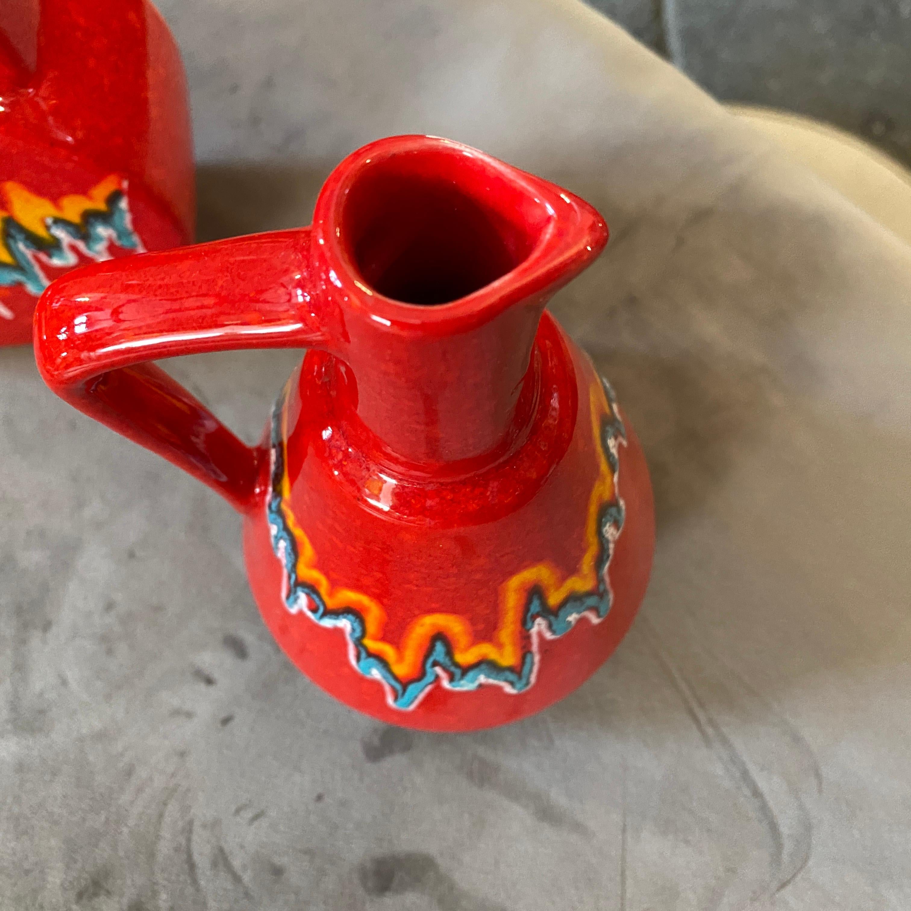 1980s Two Mid-Century Modern Red Ceramic Italian Jugs by Bertoncello In Good Condition In Aci Castello, IT