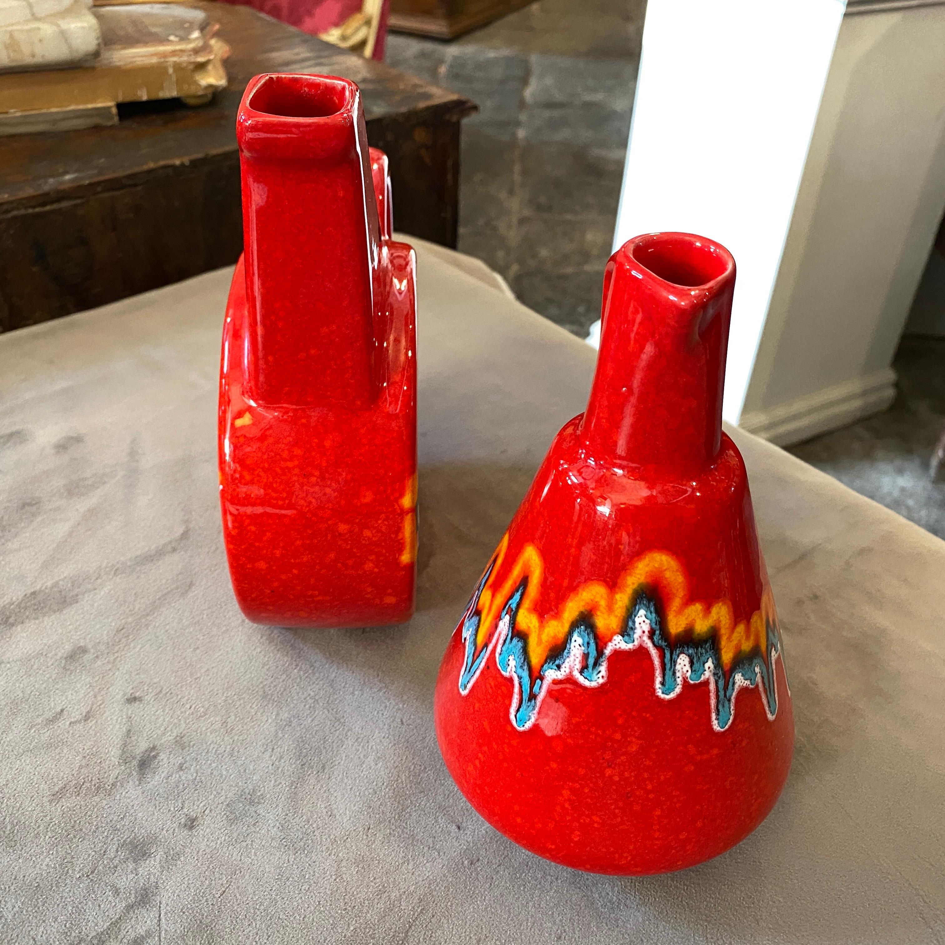 1980s Two Mid-Century Modern Red Ceramic Italian Jugs by Bertoncello 1