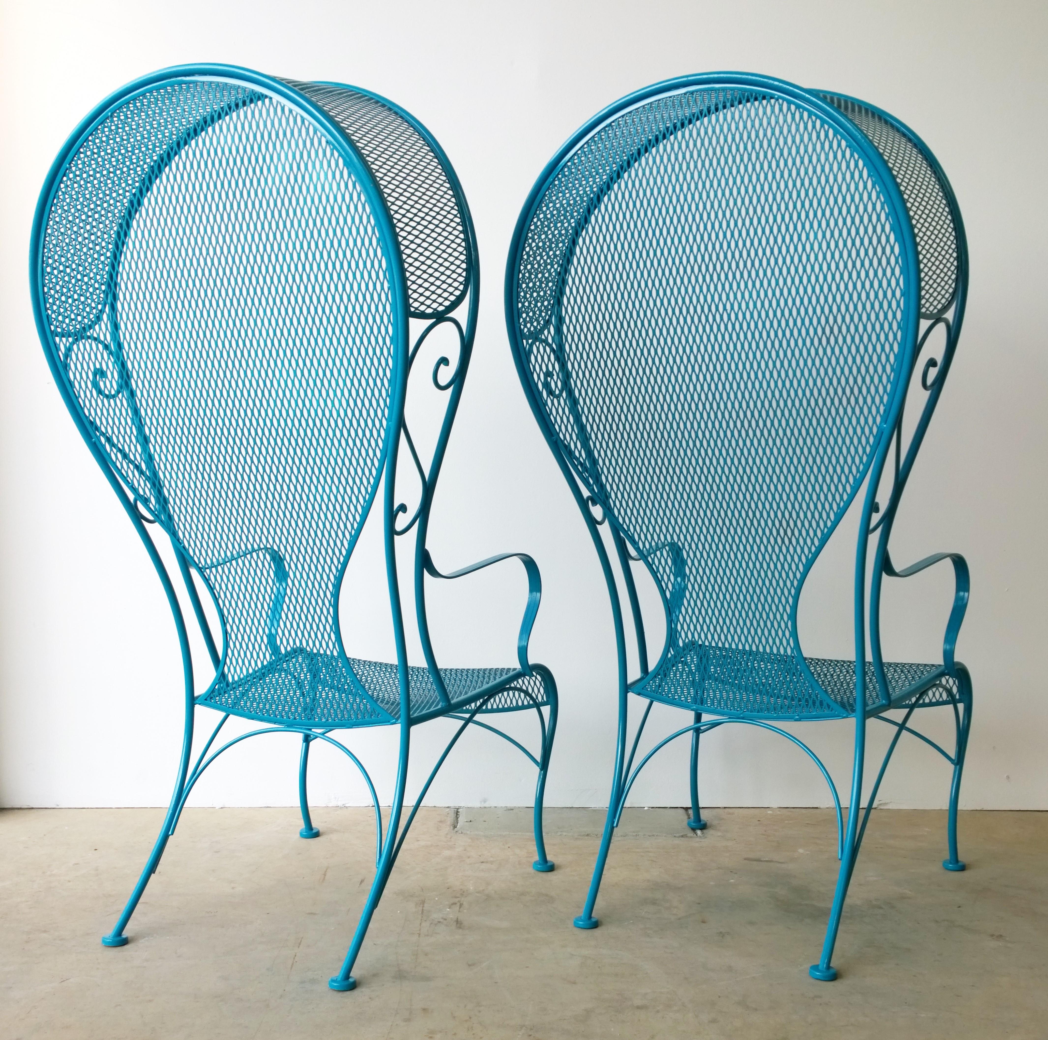 2 R. Woodard Newly Enameled Lagoon Blue Wrought Iron Patio Canopy Arm Chairs 4
