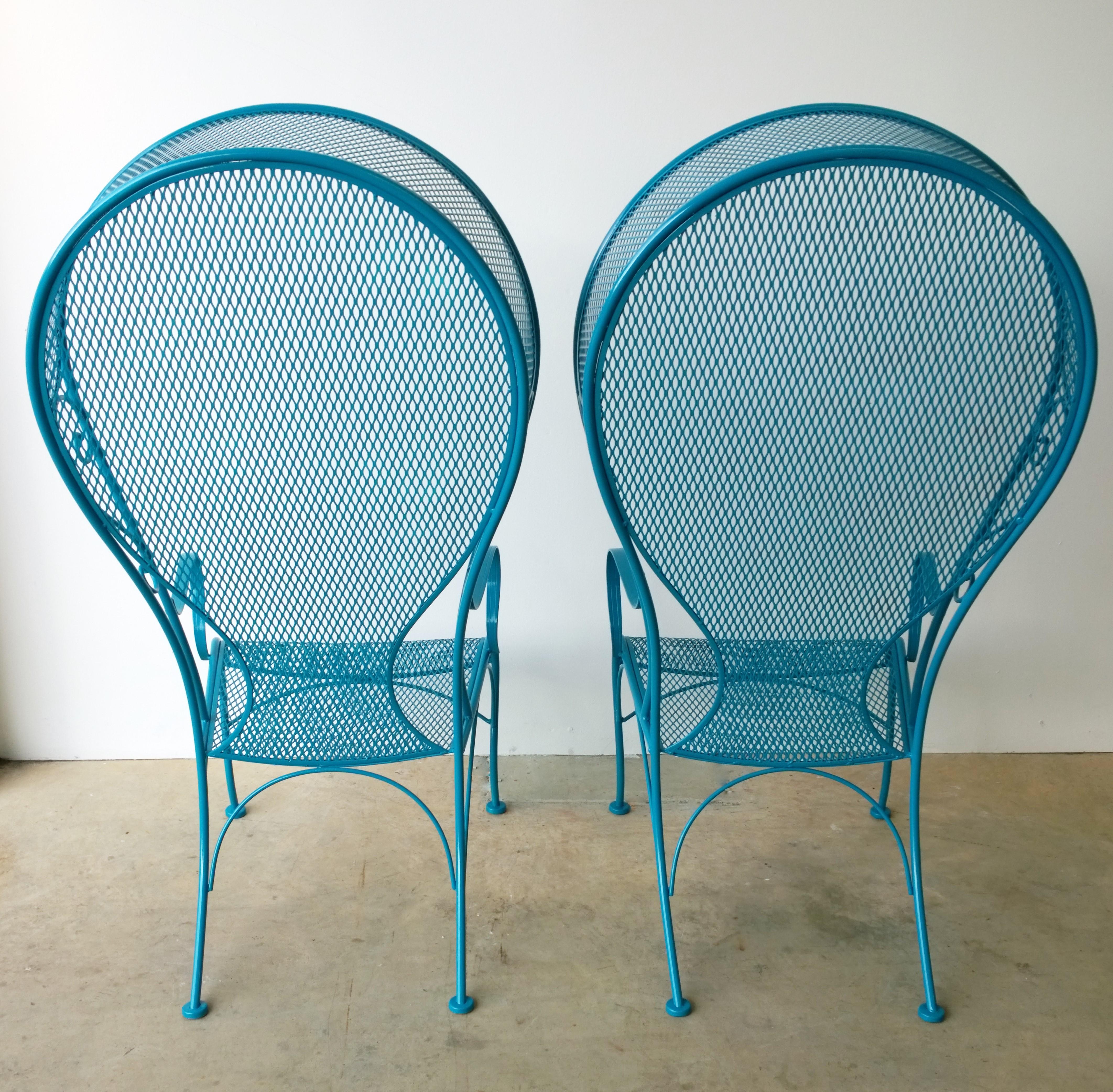 2 R. Woodard Newly Enameled Lagoon Blue Wrought Iron Patio Canopy Arm Chairs 2