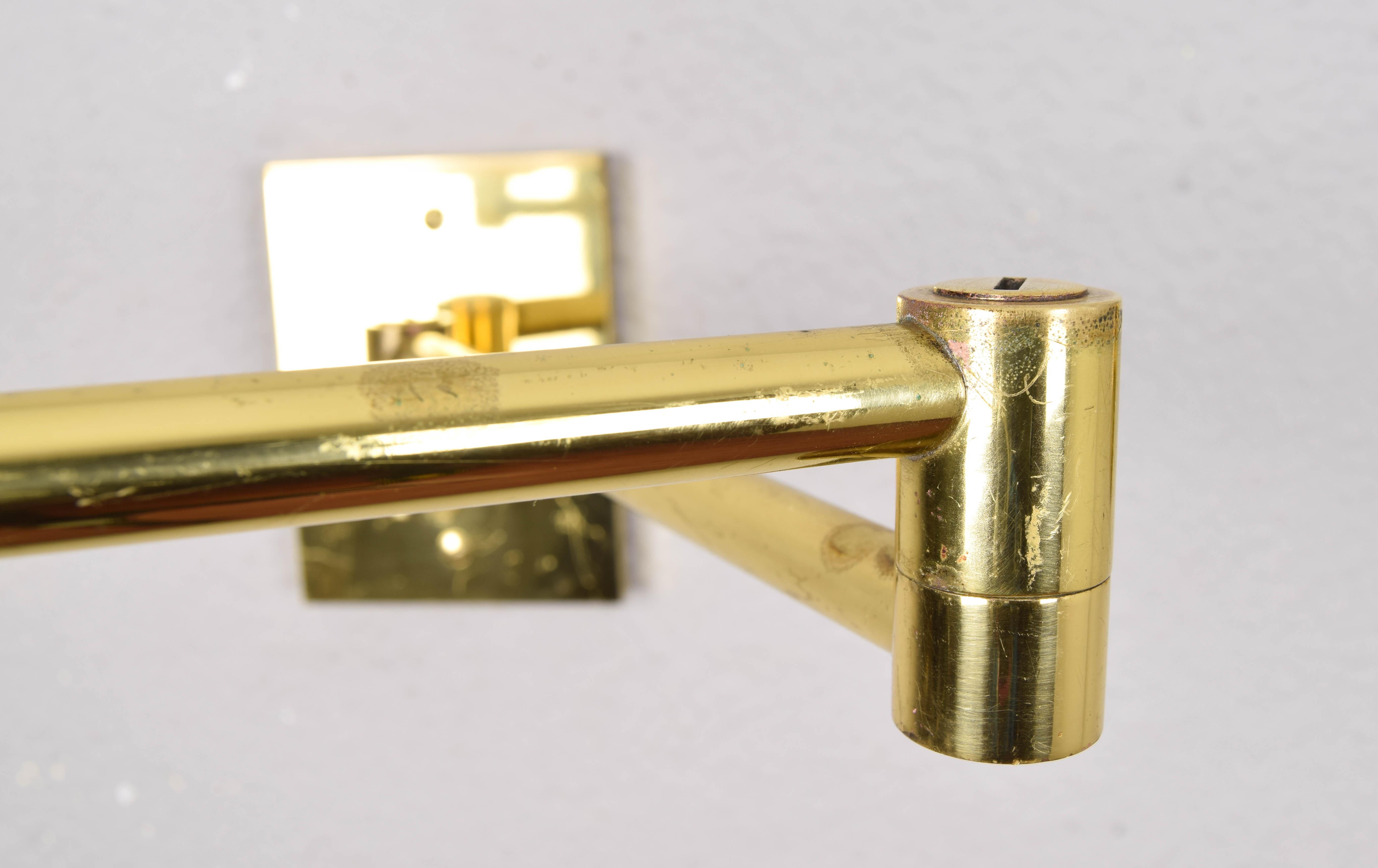 Two Mid-Century Modern Swing Arm Brass Sconces by George W Hansen for Metalarte 5