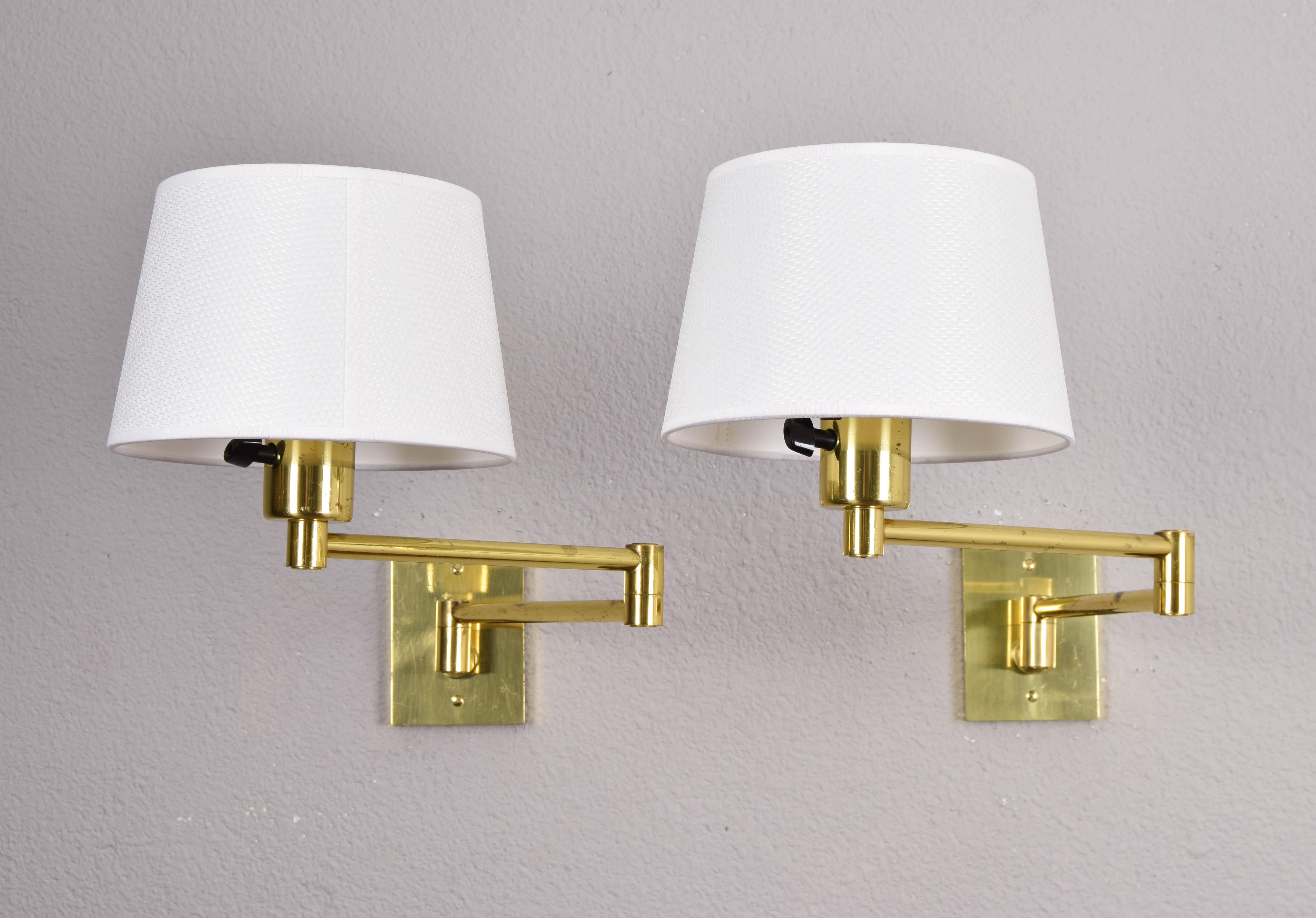 Late 20th Century Two Mid-Century Modern Swing Arm Brass Sconces by George W Hansen for Metalarte