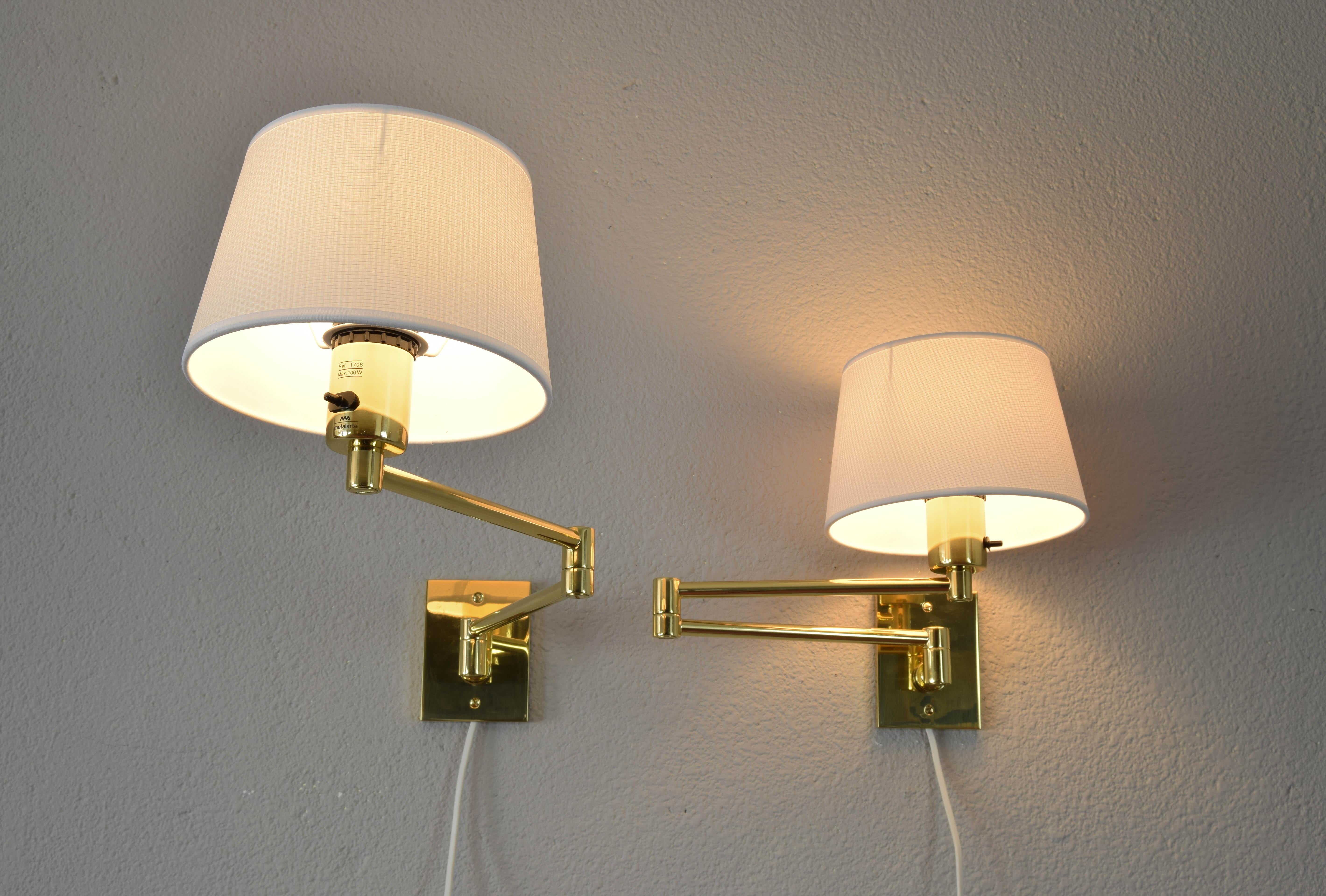 Two Mid-Century Modern Swing Arm Brass Sconces by George W Hansen for Metalarte 2