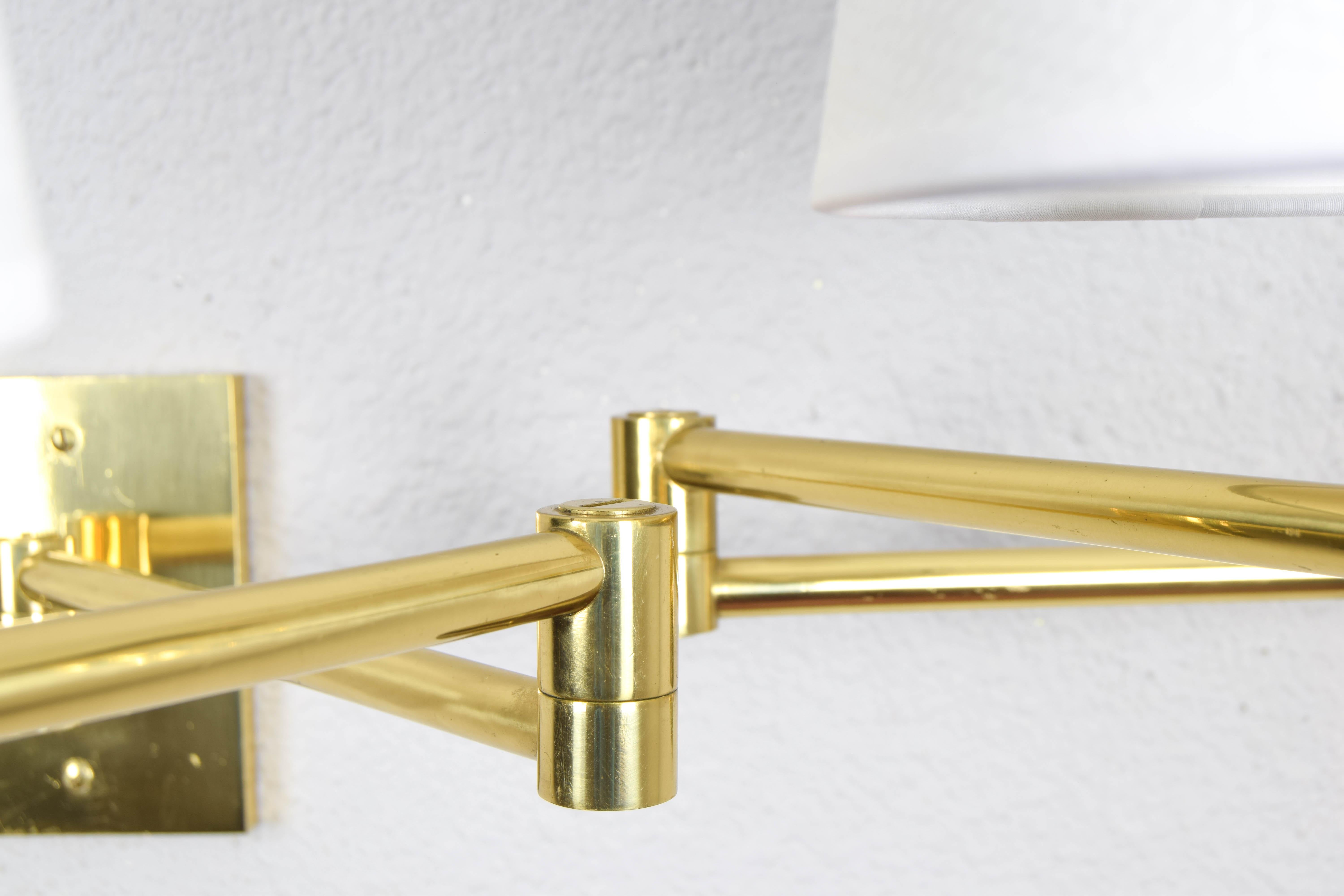  Two Mid-Century Modern Swing Arm Brass Sconces by George W Hansen for Metalarte 2