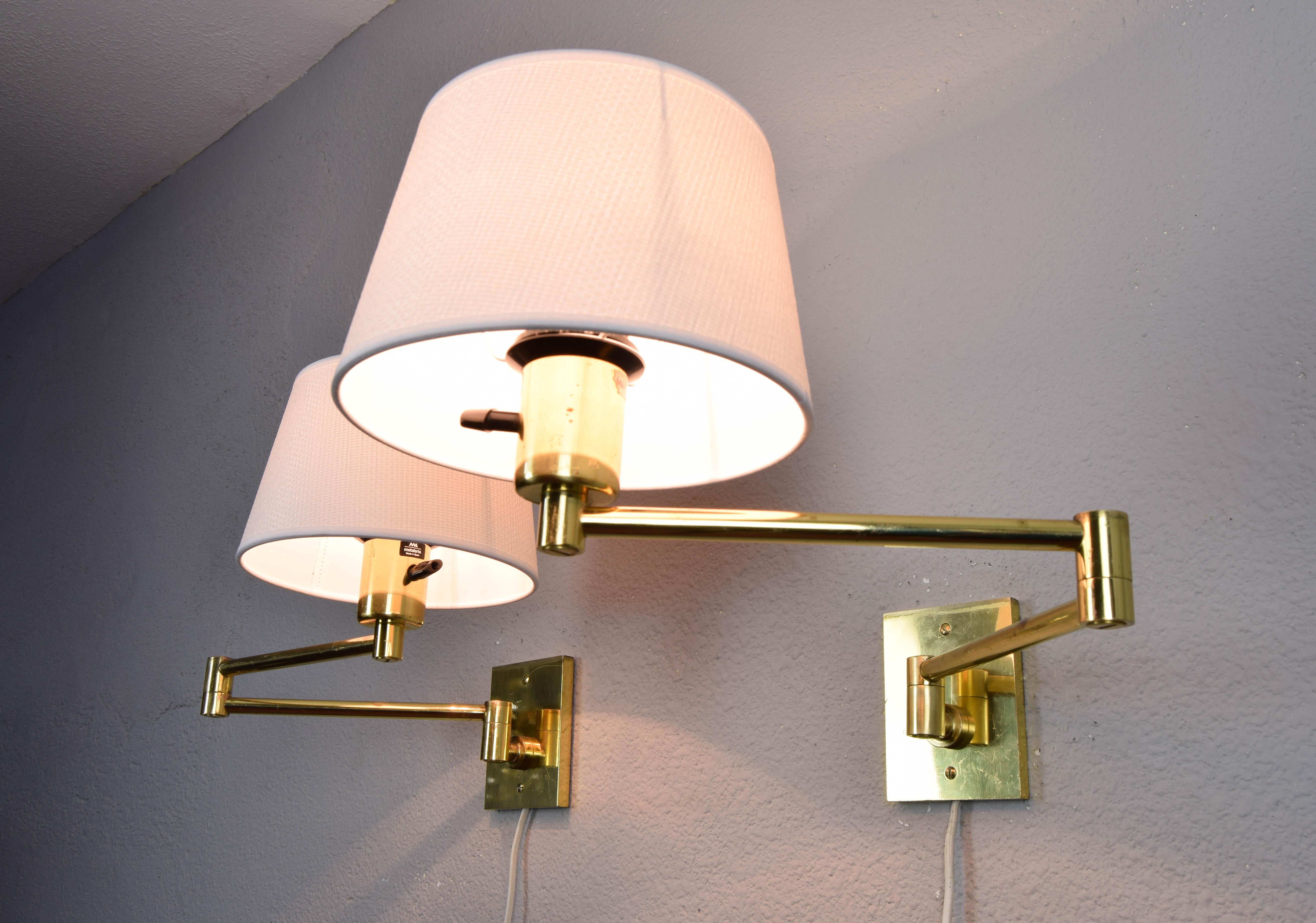 Two Mid-Century Modern Swing Arm Brass Sconces by George W Hansen for Metalarte 2