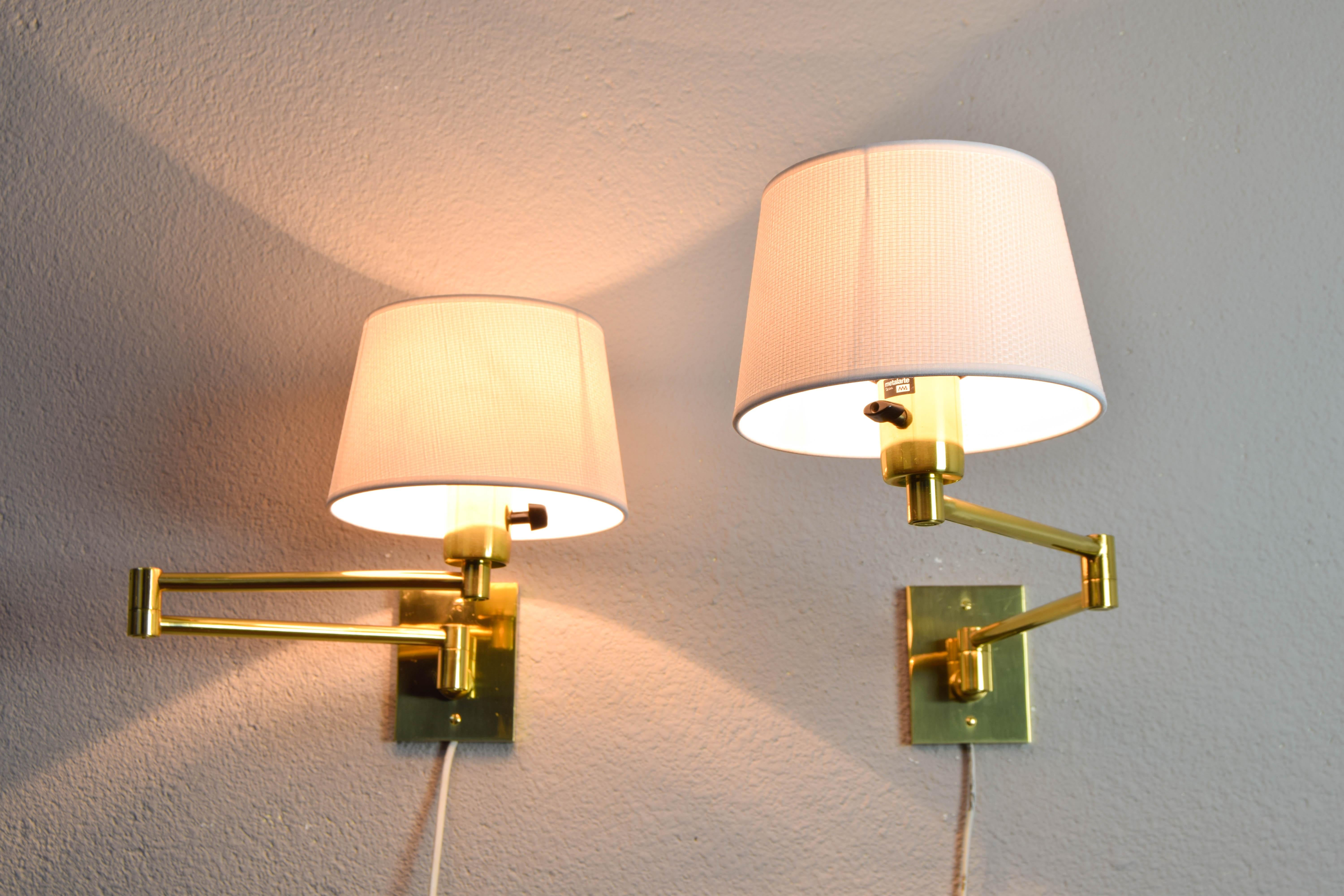  Two Mid-Century Modern Swing Arm Brass Sconces by George W Hansen for Metalarte 3