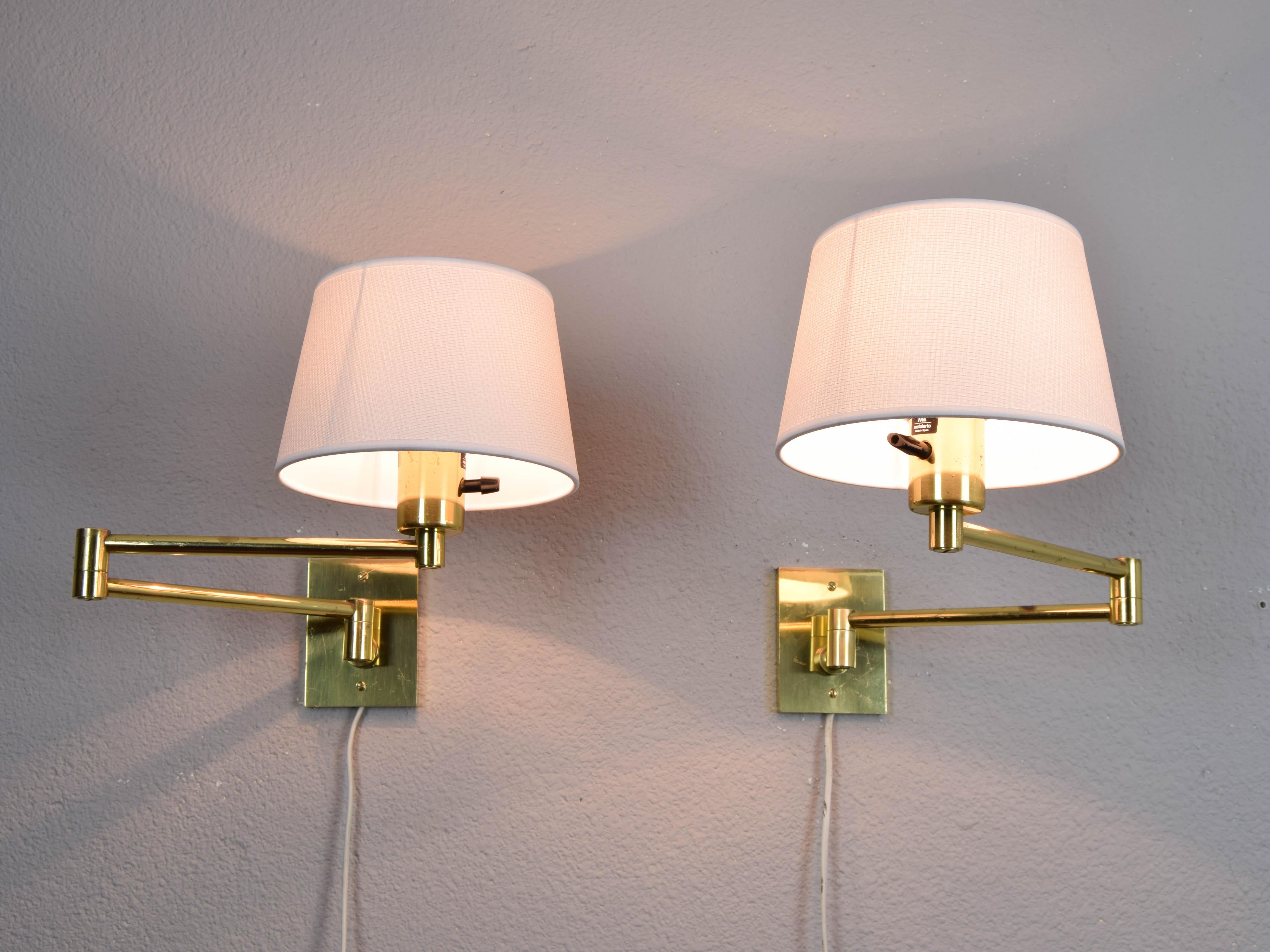Two Mid-Century Modern Swing Arm Brass Sconces by George W Hansen for Metalarte 3