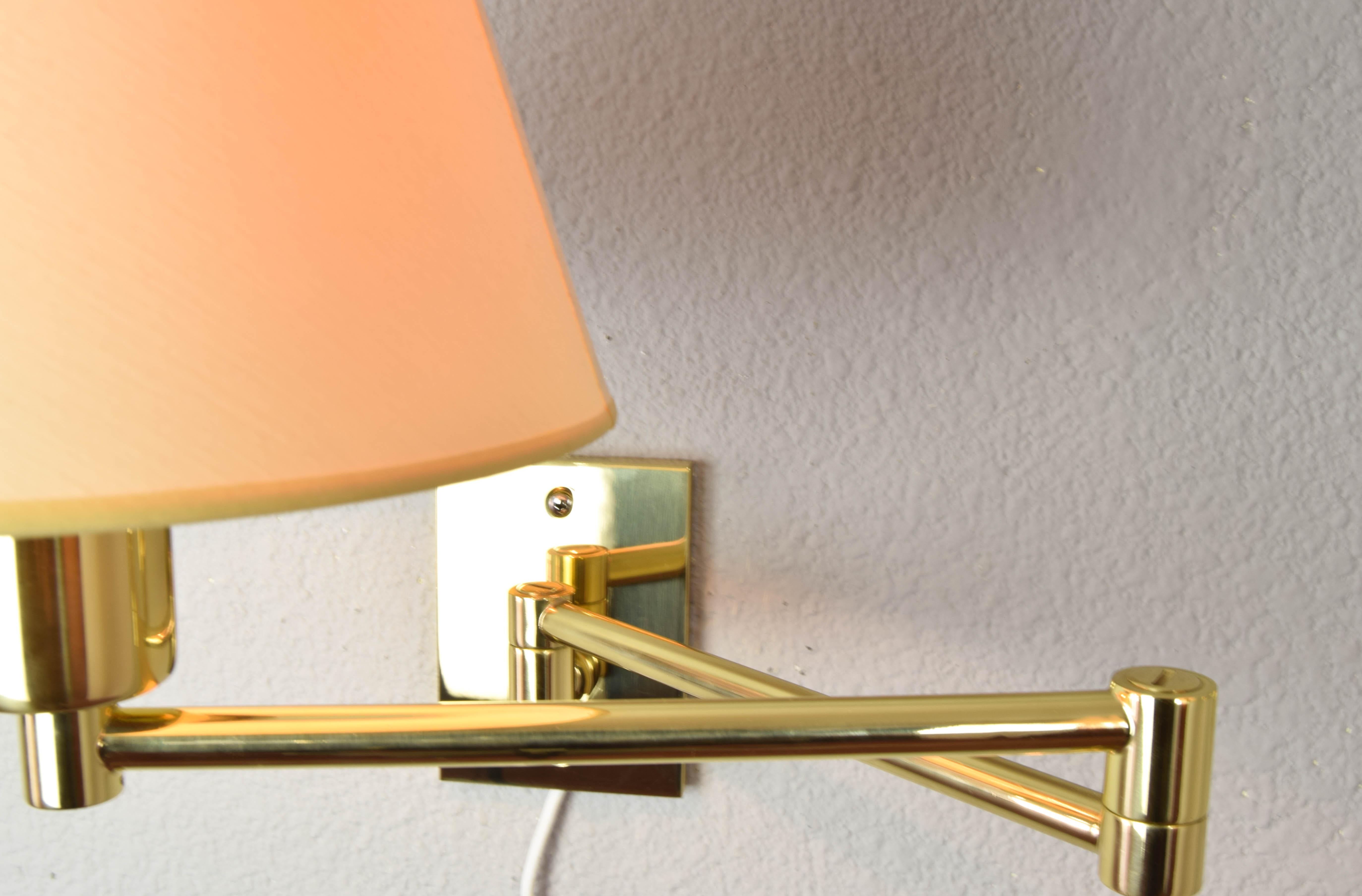 Two Mid-Century Modern Swing Arm Brass Sconces by George W Hansen for Metalarte 4