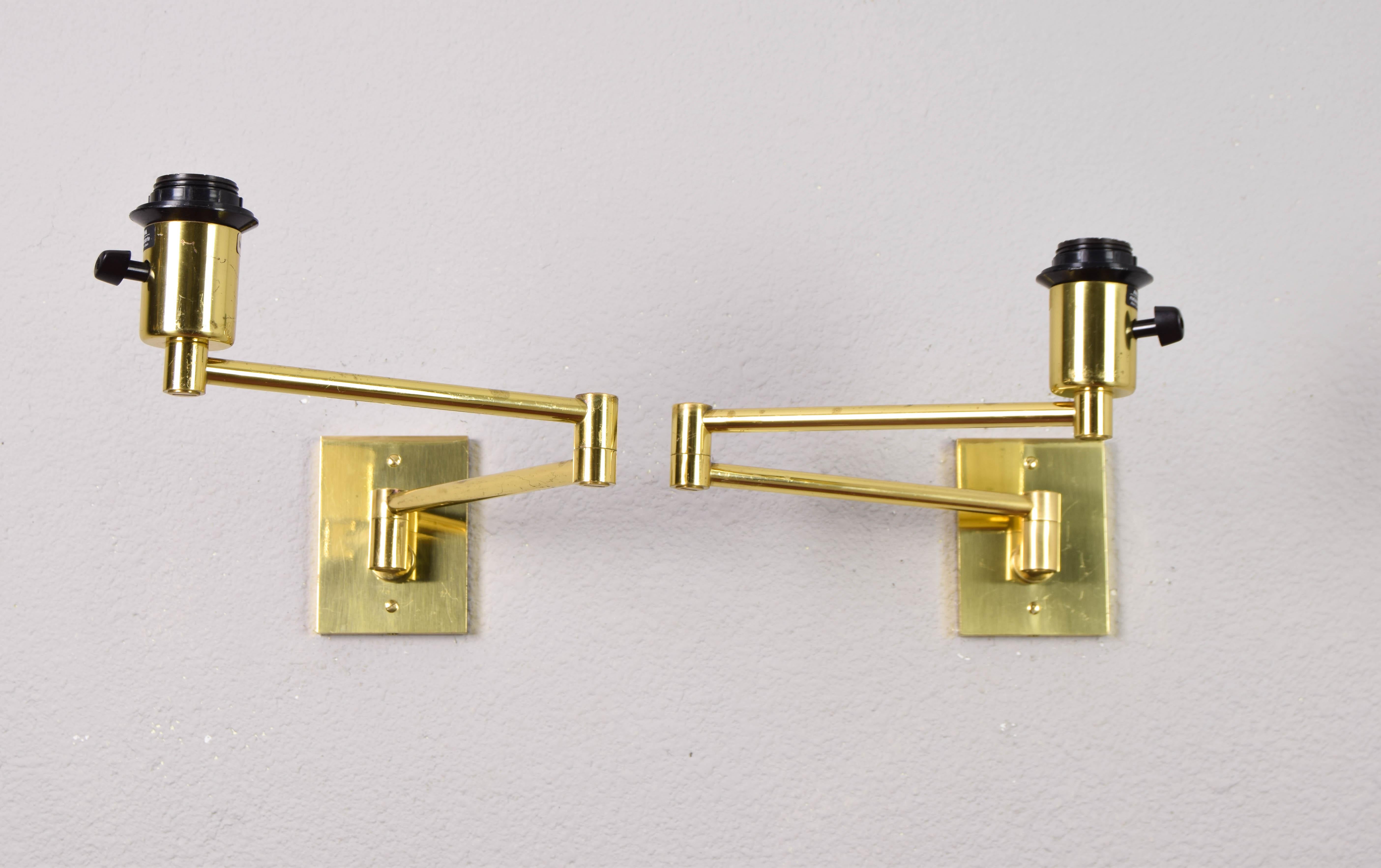 Two Mid-Century Modern Swing Arm Brass Sconces by George W Hansen for Metalarte 4