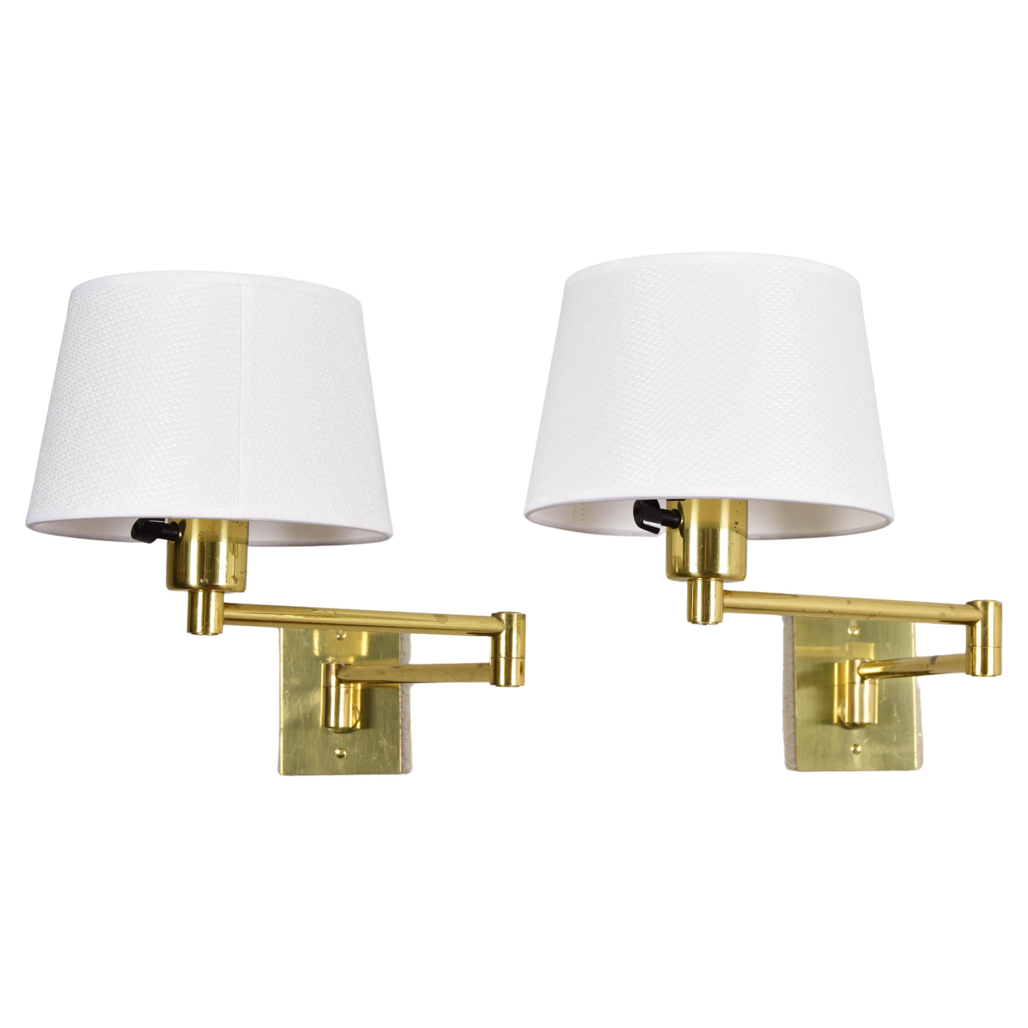 Two Mid-Century Modern Swing Arm Brass Sconces by George W Hansen for  Metalarte For Sale at 1stDibs