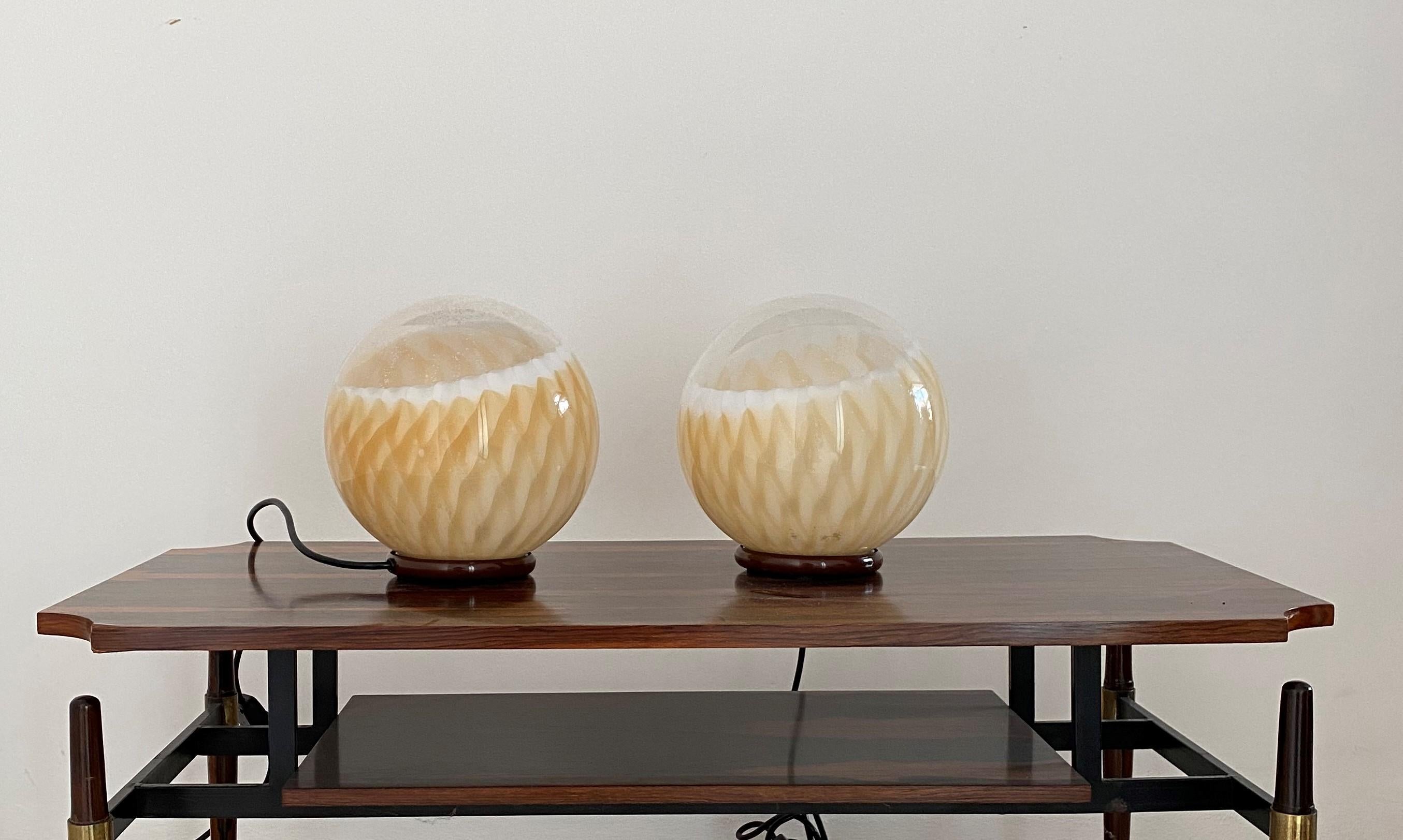 Late 20th Century Two Mid-Century Modern Table Lamps by Mazzega in Murano Glass, circa 1970 For Sale