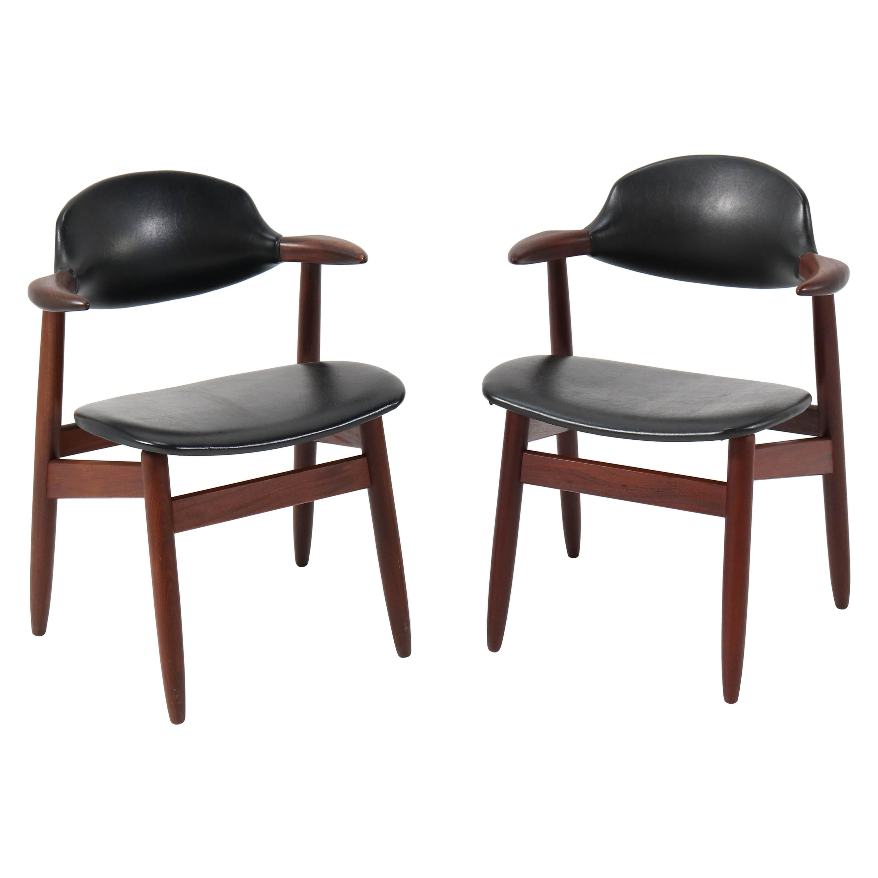Two Mid-Century Modern Teak Cowhorn Chairs by Tijsseling for Hulmefa, 1960s For Sale