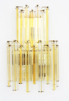 Venini Murano Triedri Wall Lights in Clear and Yellow Glass, Set of Two