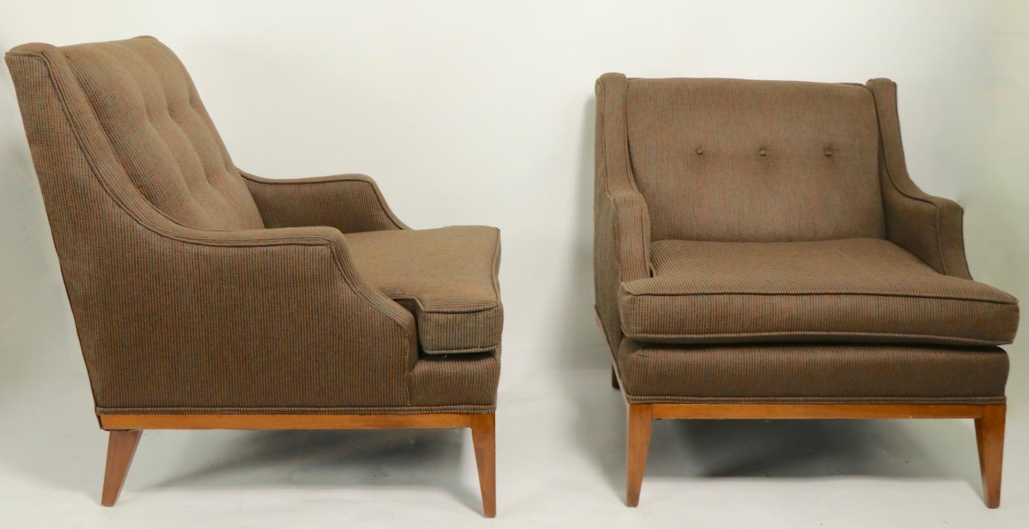 Upholstery Two Mid Century  Mr. & Mrs. Club Lounge Chairs Attributed to Gimson Slater For Sale