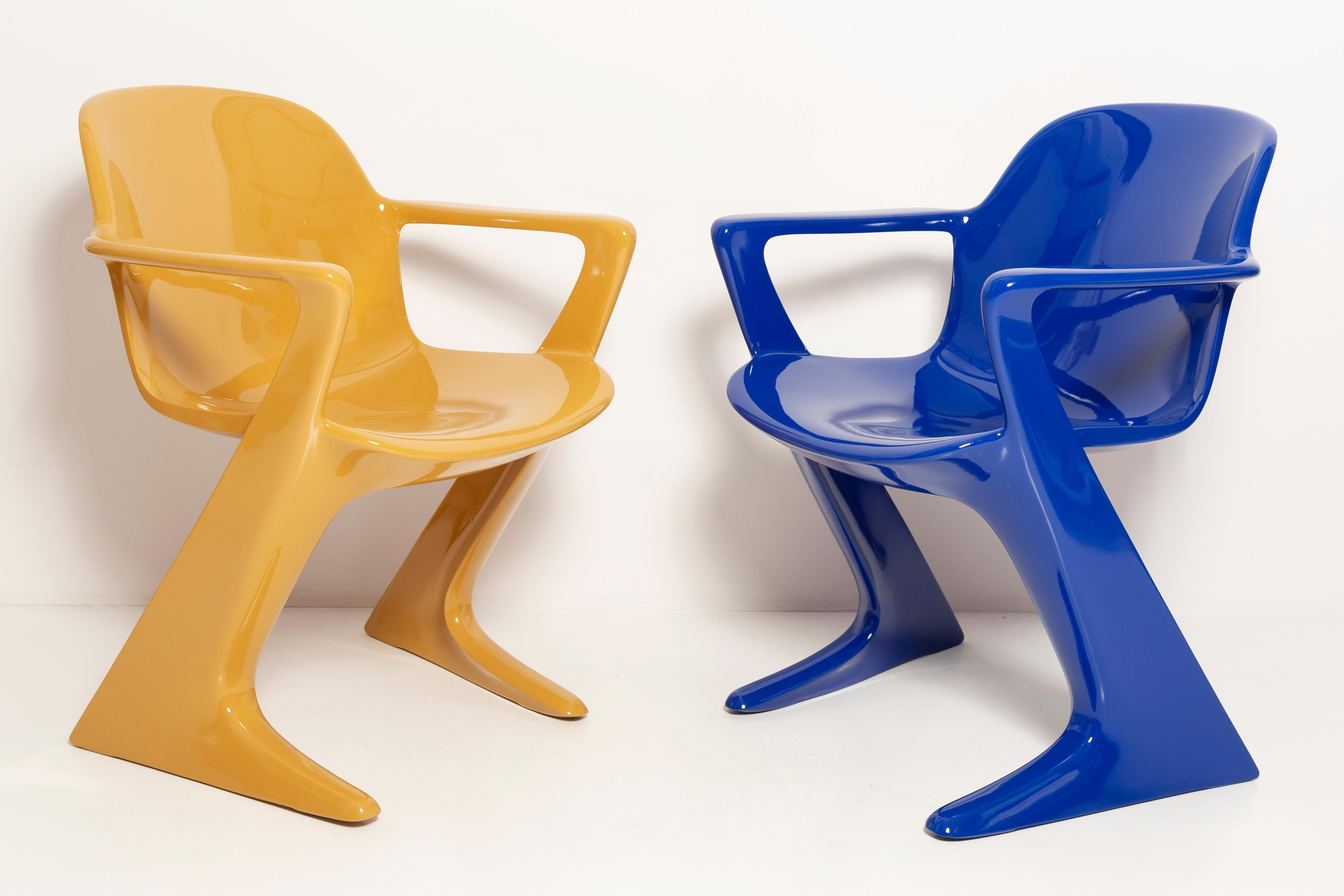 Mid-Century Modern Two Mid-Century Mustard and Blue Kangaroo Chairs Ernst Moeckl, Germany, 1968 For Sale