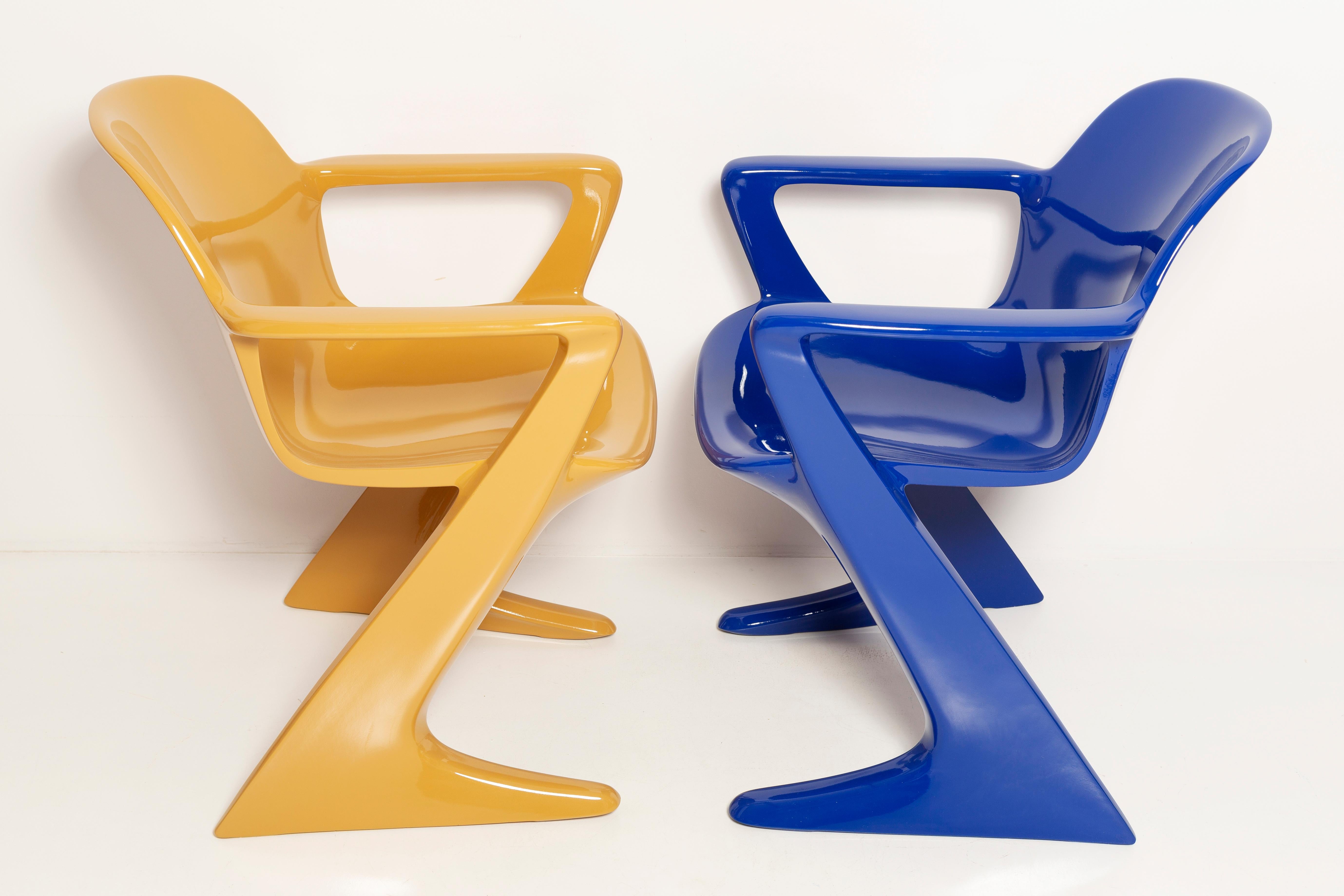 20th Century Two Mid-Century Mustard and Blue Kangaroo Chairs Ernst Moeckl, Germany, 1968 For Sale