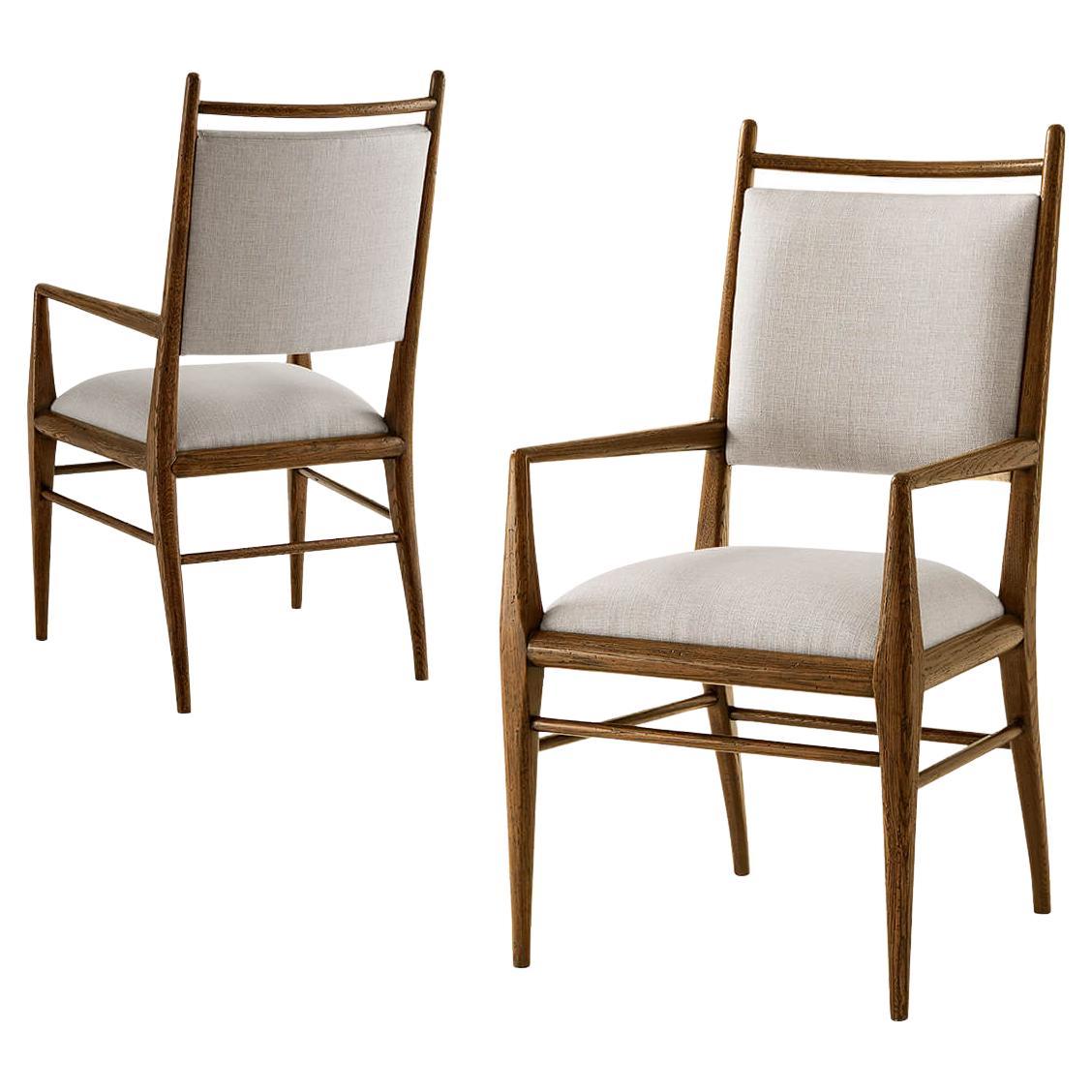 Two Mid Century Oak Dining Armchairs For Sale