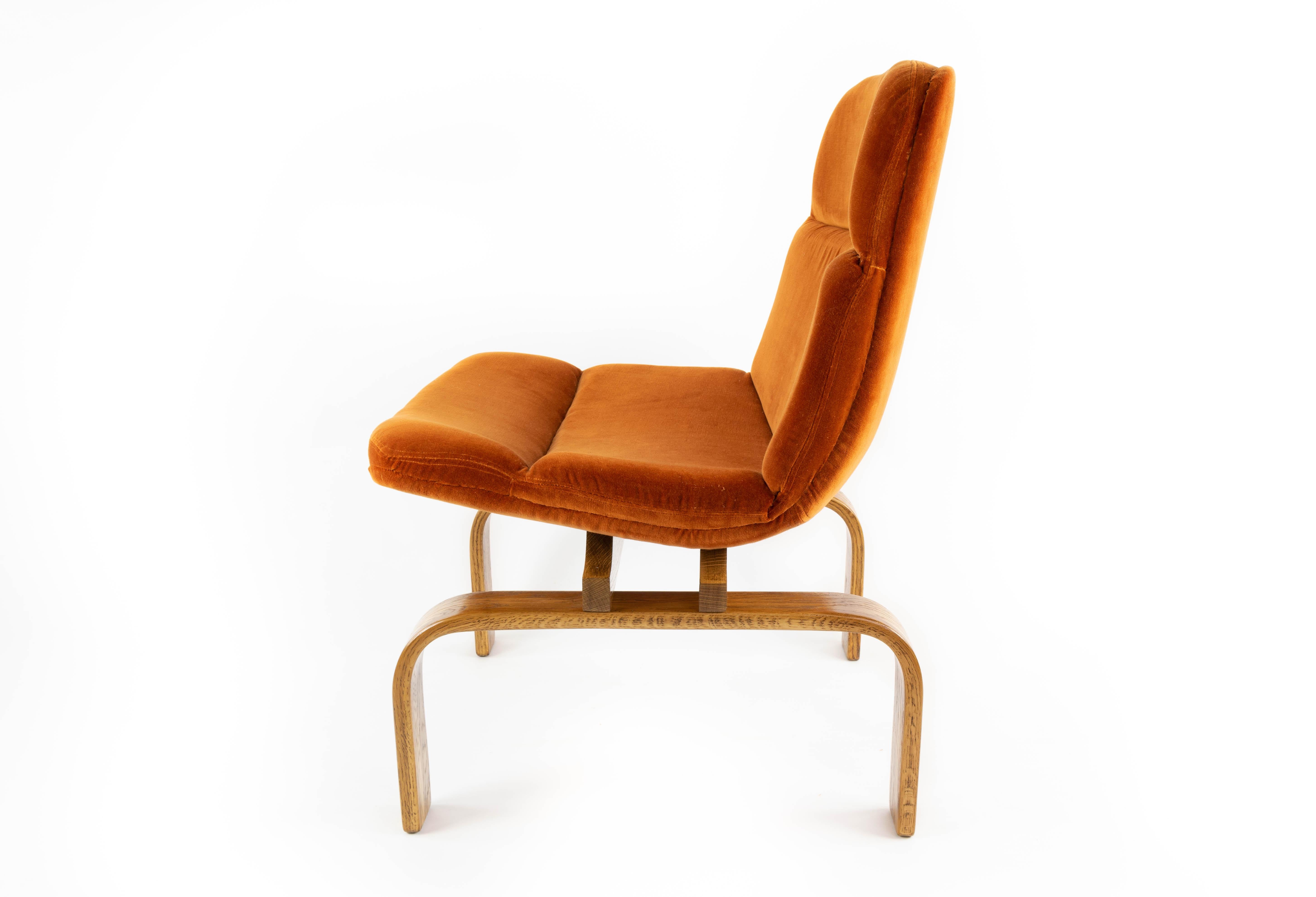 Mid-20th Century Two Midcentury Orange Velvet and Oak Lounge Chairs by AG Barcelona, 1960