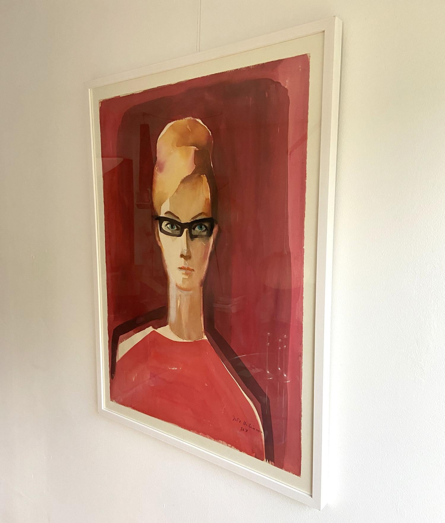 Wood Two Mid Century Portraits Framed of Artist Uta Majmudra in the 1960s