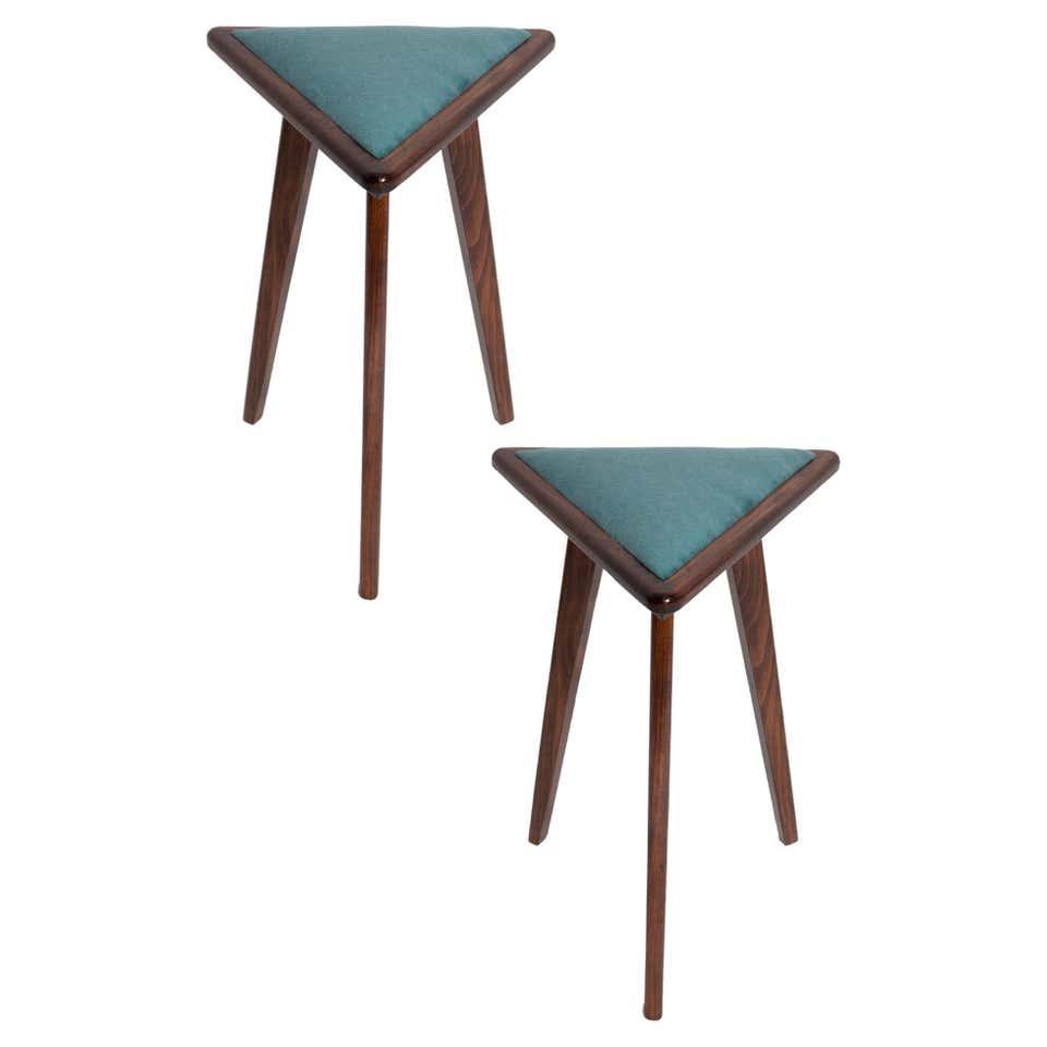 Mid-Century Style Acqua Velvet Triangle Medium Stool, by Vintola Studio ...