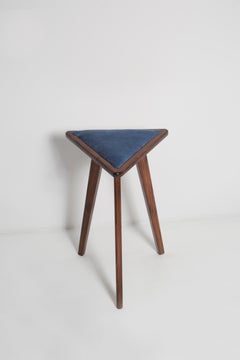 Two Mid-Century Style Blue Velvet Triangle Medium Stools, Vintola Studio, Europe