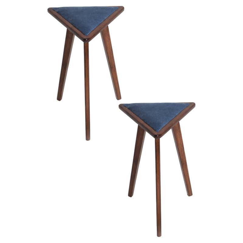 Mid-Century Style Acqua Velvet Triangle Medium Stool, by Vintola Studio ...