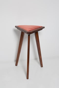 Two Mid-Century Style Orange Velvet Triangle Medium Stools, by Vintola, Poland
