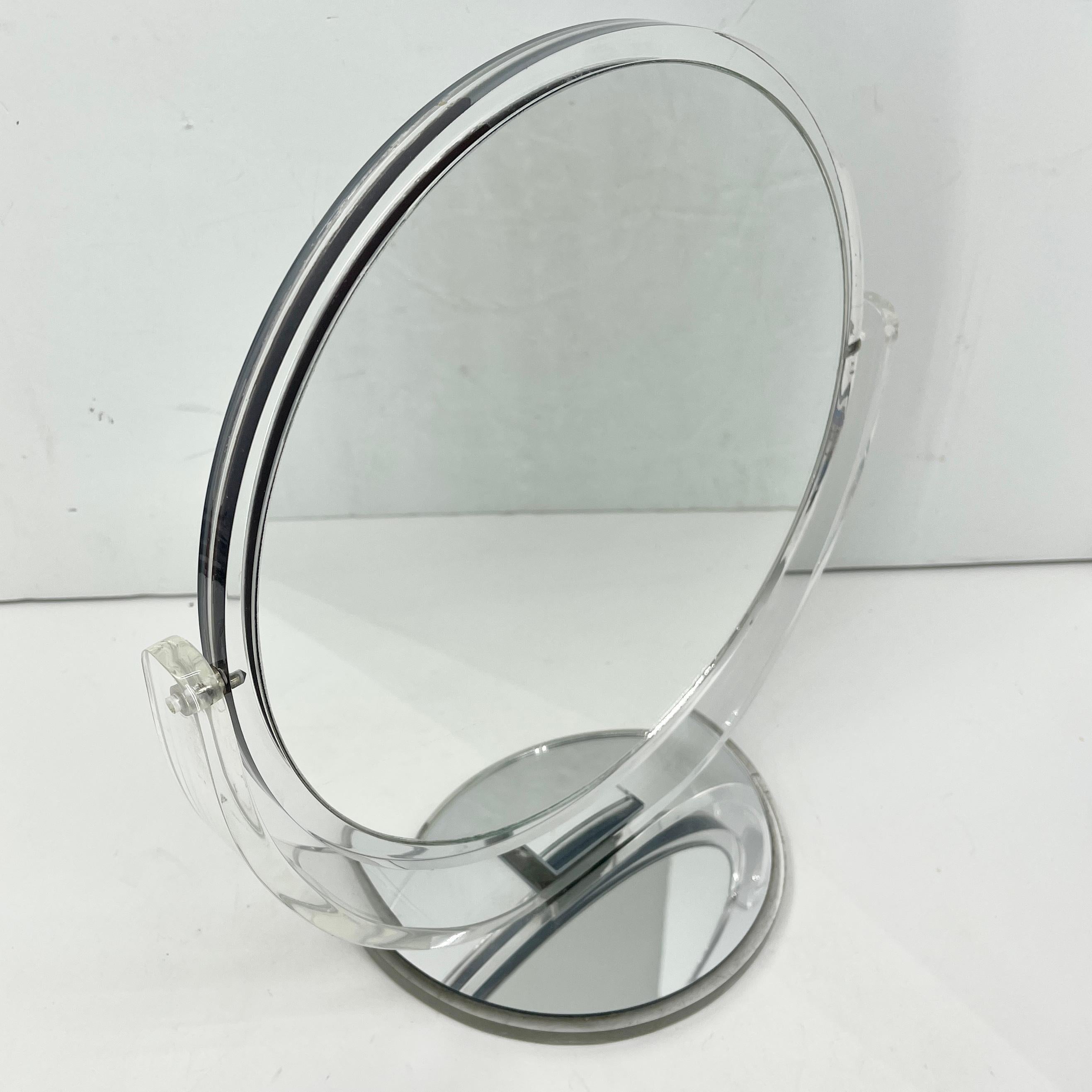 American Two Mid-Century Two-Sided Lucite Vanity Table Mirrors For Sale
