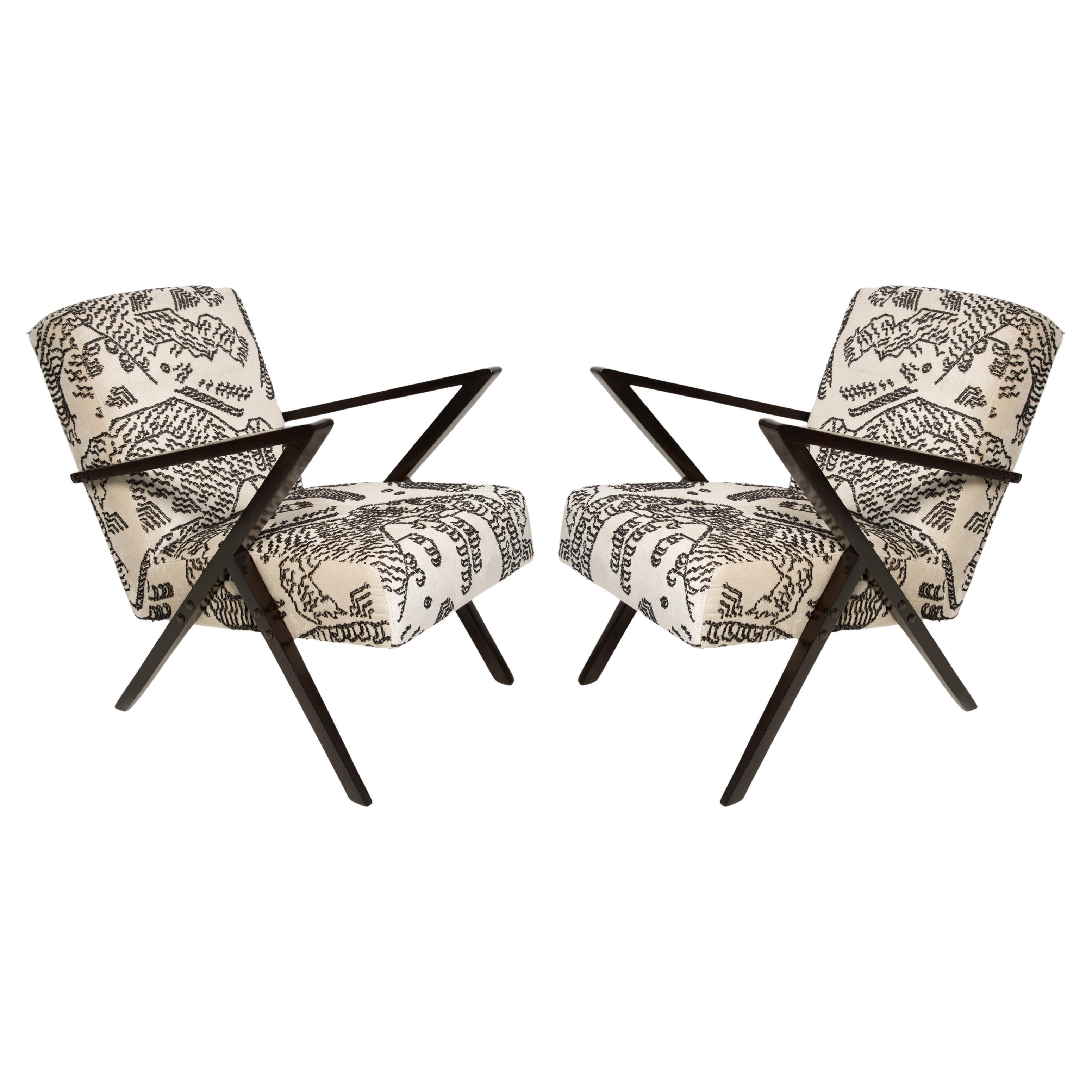 Two Mid Century Zet Armchairs, Tiger Mountain Jacquard by Dedar, 1970s, Europe