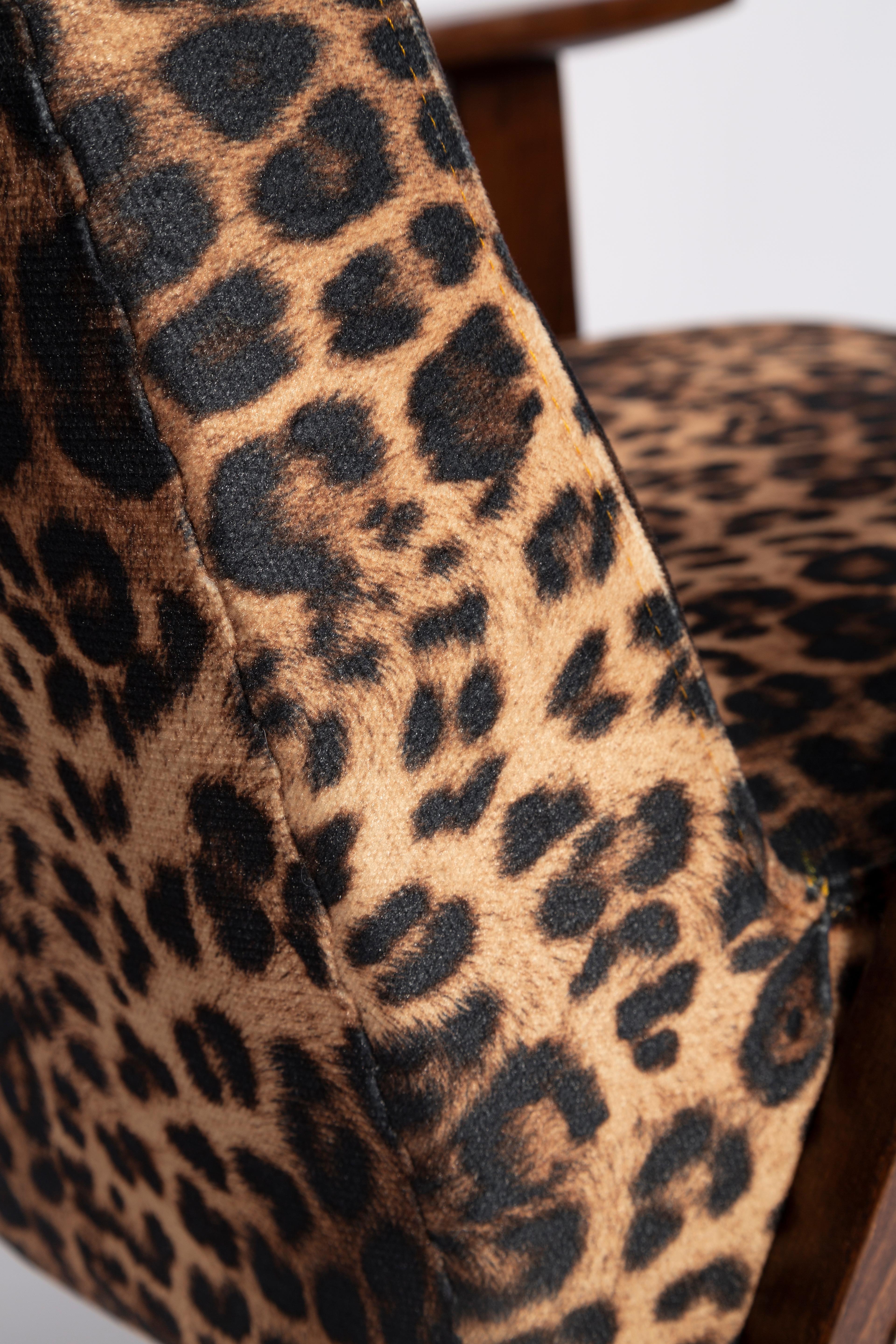 Two Midcentury 366 Armchairs in Leopard Print Velvet, Jozef Chierowski, 1960s For Sale 2