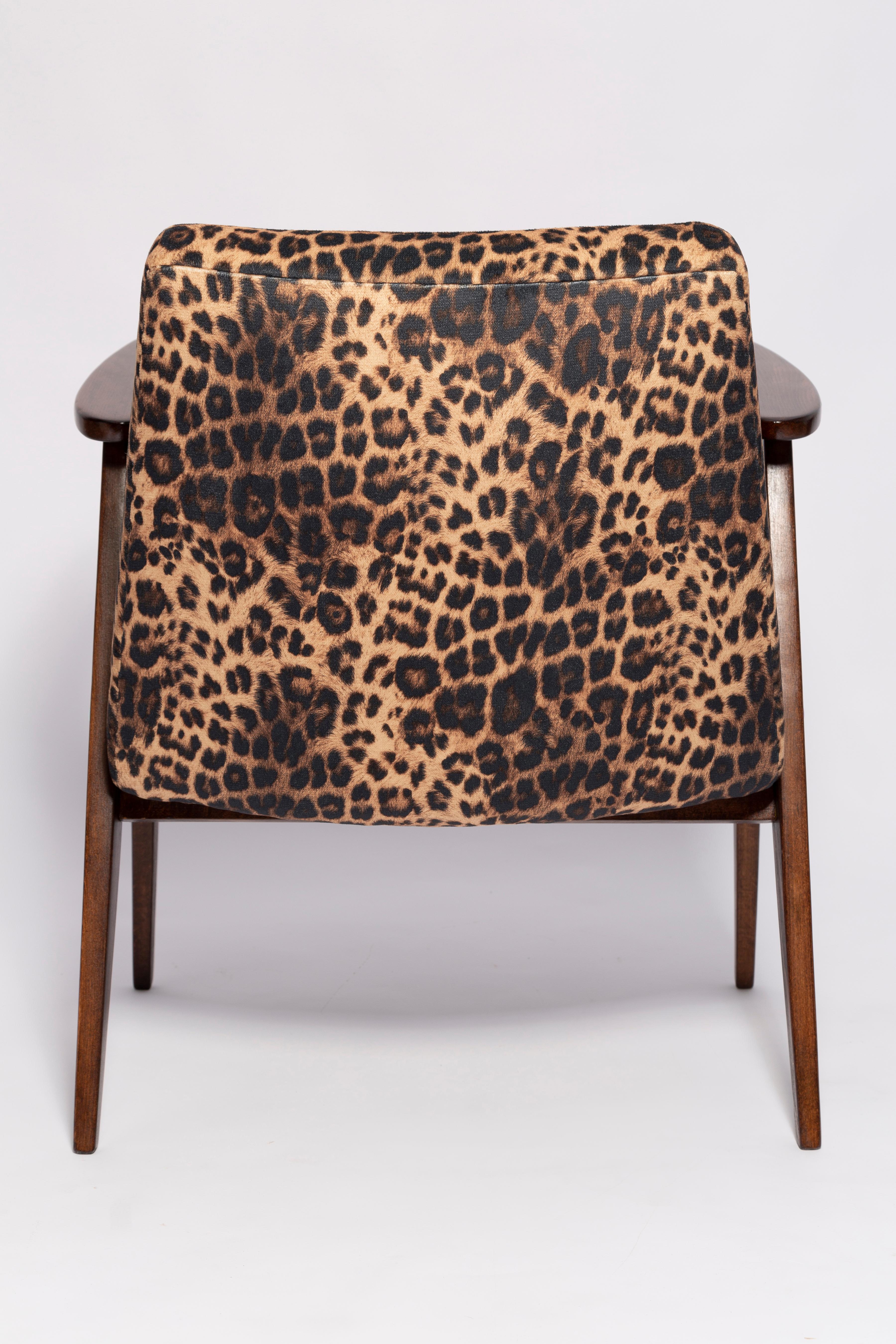 Two Midcentury 366 Armchairs in Leopard Print Velvet, Jozef Chierowski, 1960s For Sale 6