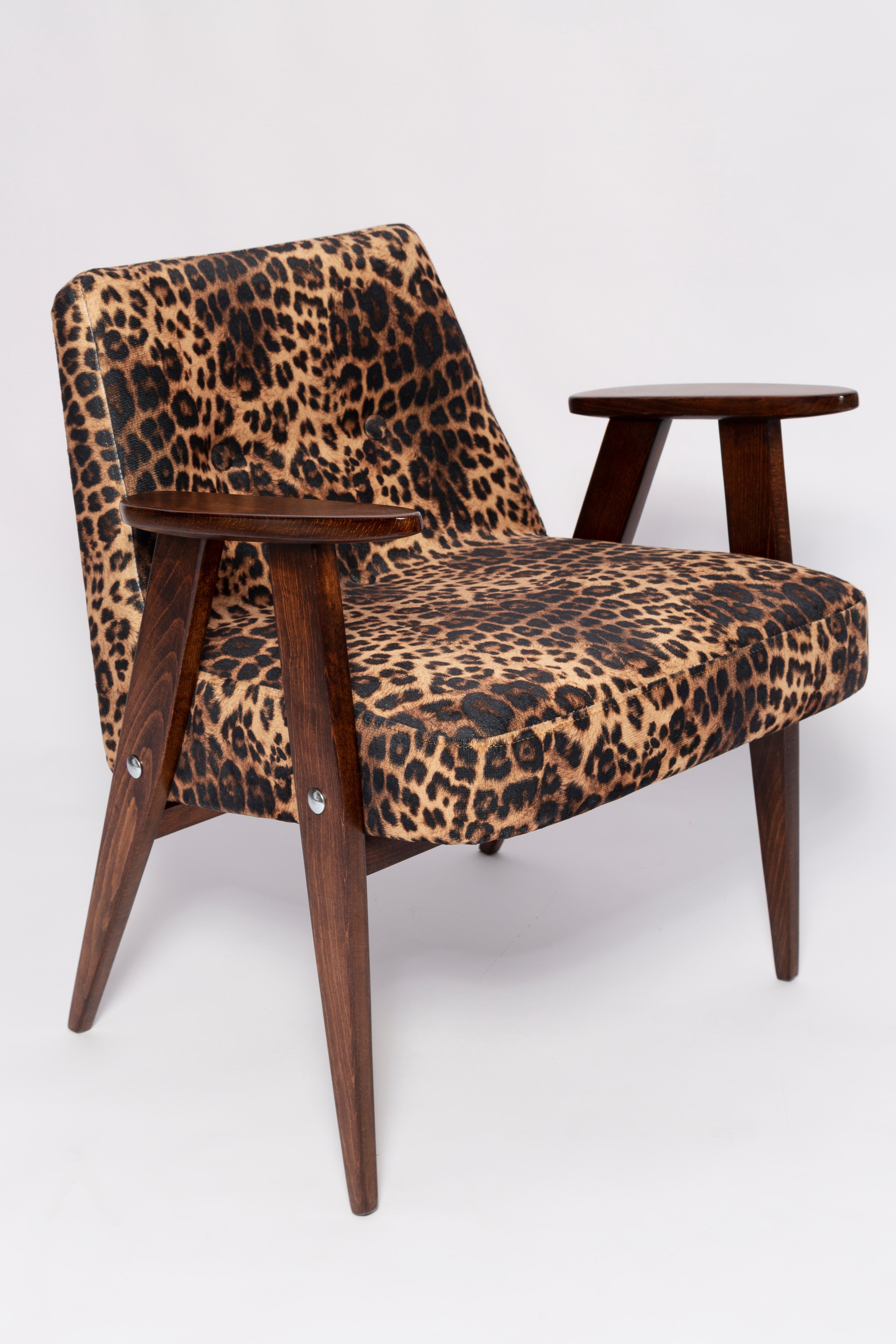 Mid-Century Modern Two Midcentury 366 Armchairs in Leopard Print Velvet, Jozef Chierowski, 1960s For Sale