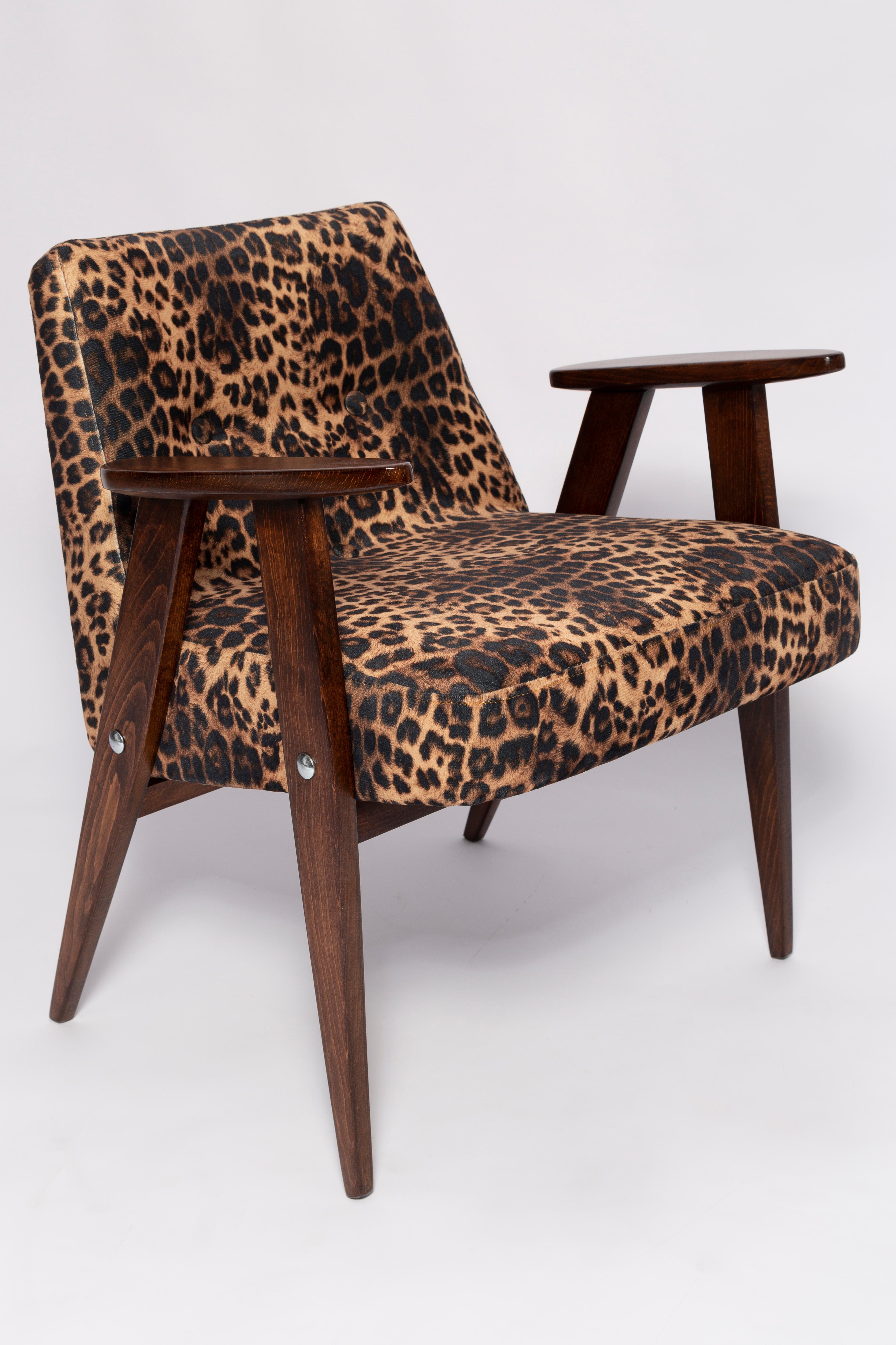Polish Two Midcentury 366 Armchairs in Leopard Print Velvet, Jozef Chierowski, 1960s For Sale