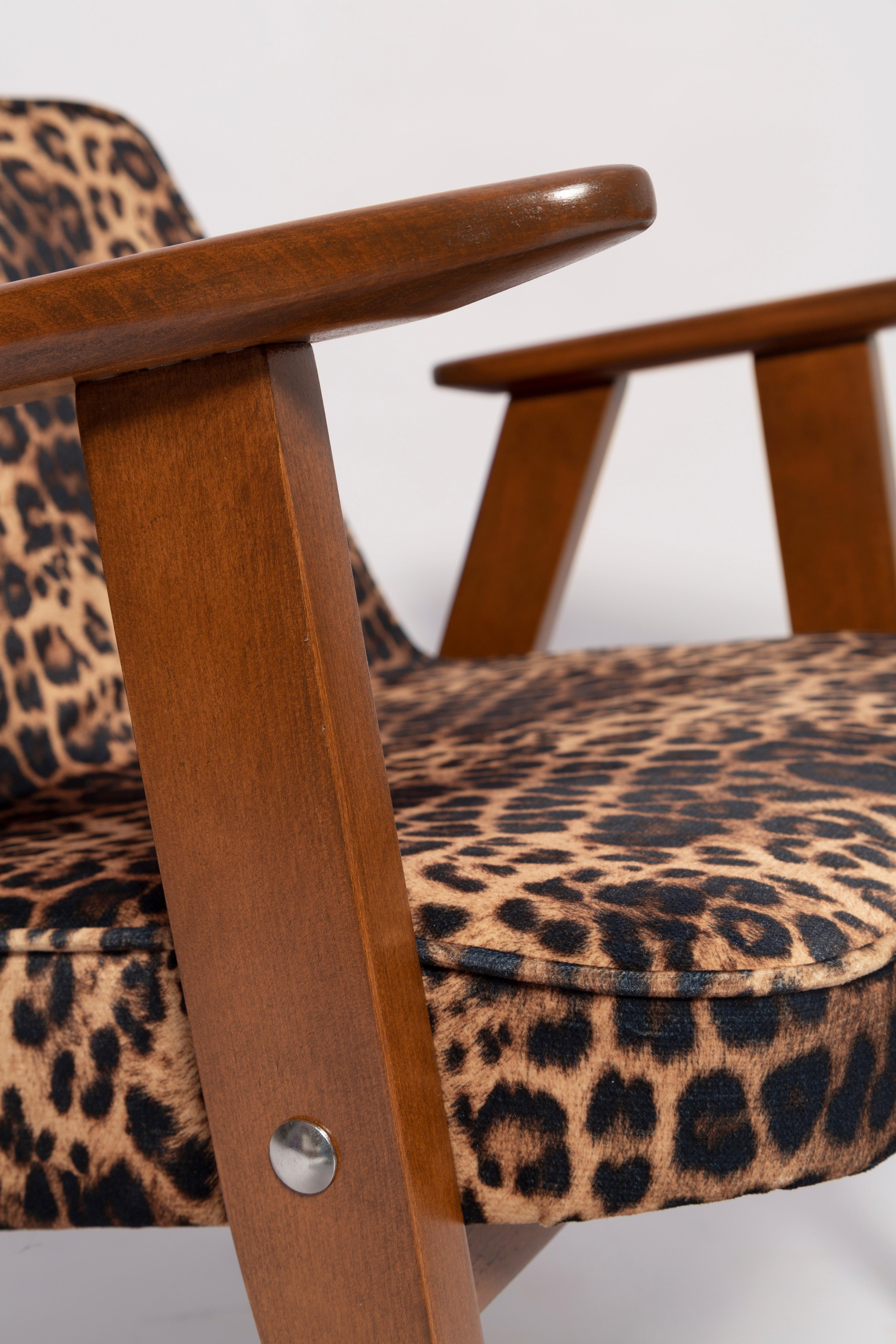 Hand-Crafted Two Mid Century 366 Armchairs in Leopard Print Velvet, Jozef Chierowski, 1960s For Sale
