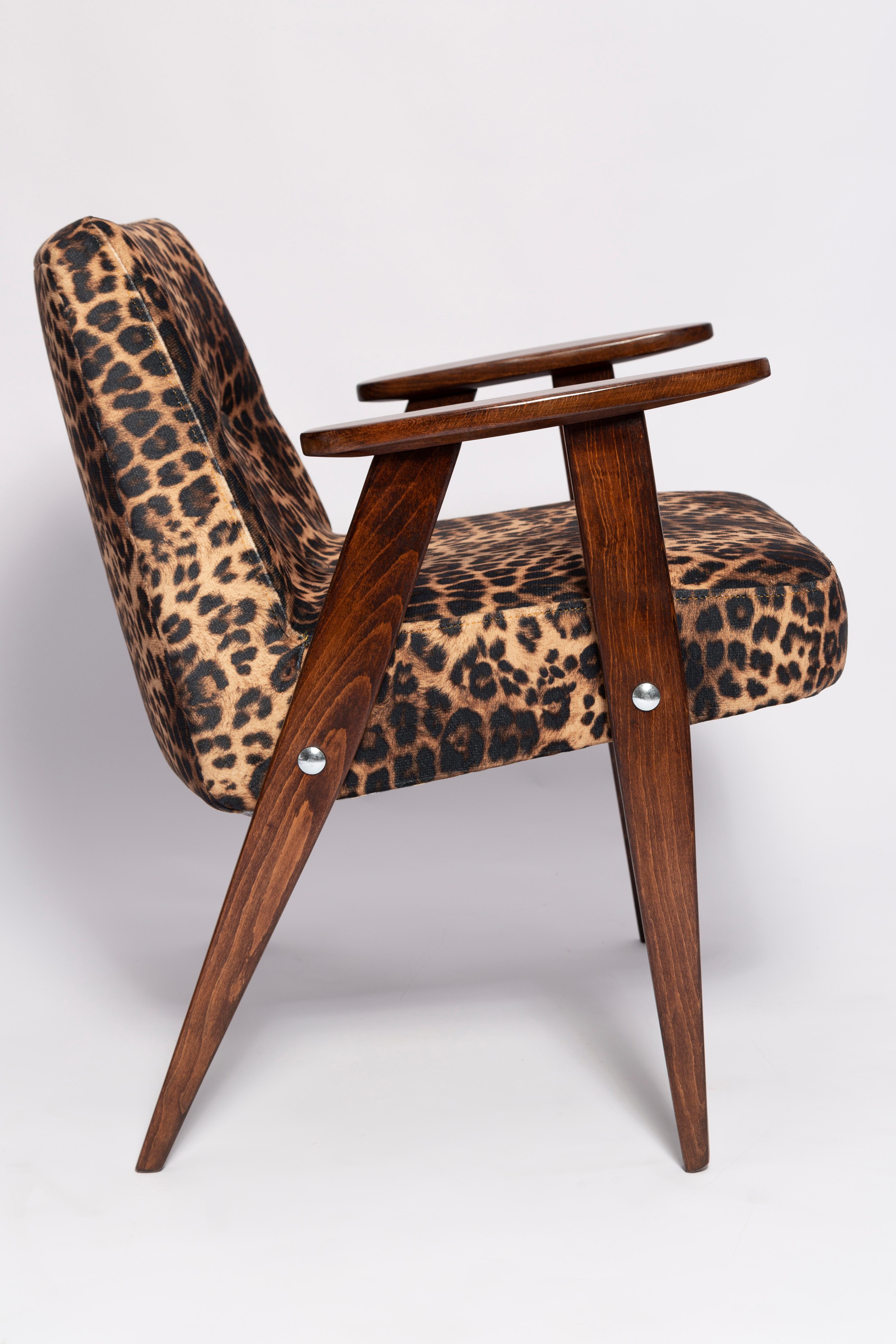 Textile Two Midcentury 366 Armchairs in Leopard Print Velvet, Jozef Chierowski, 1960s For Sale