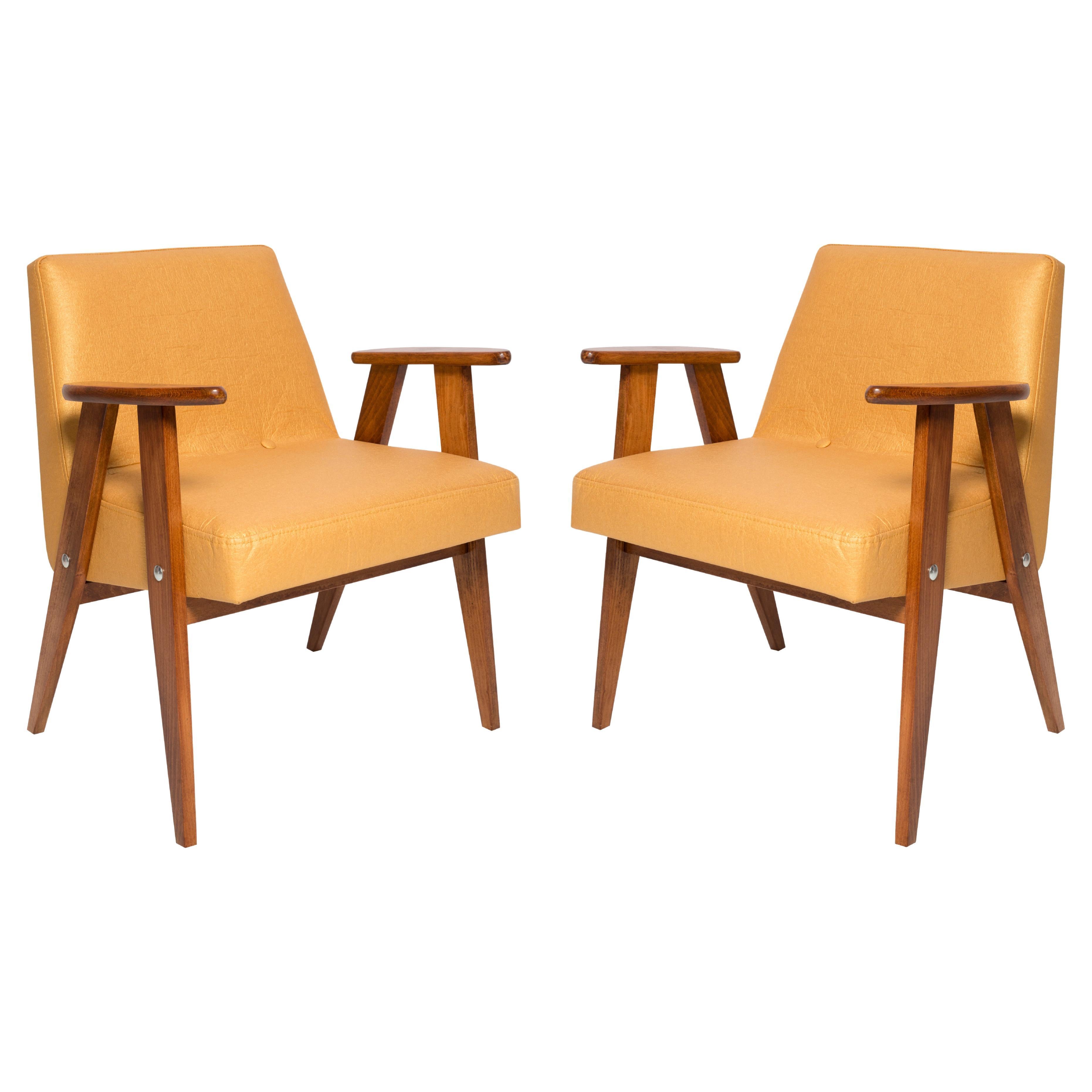 Deux fauteuils club 366 du milieu du siècle en cuir d'ananas, Jozef Chierowski, années 1960