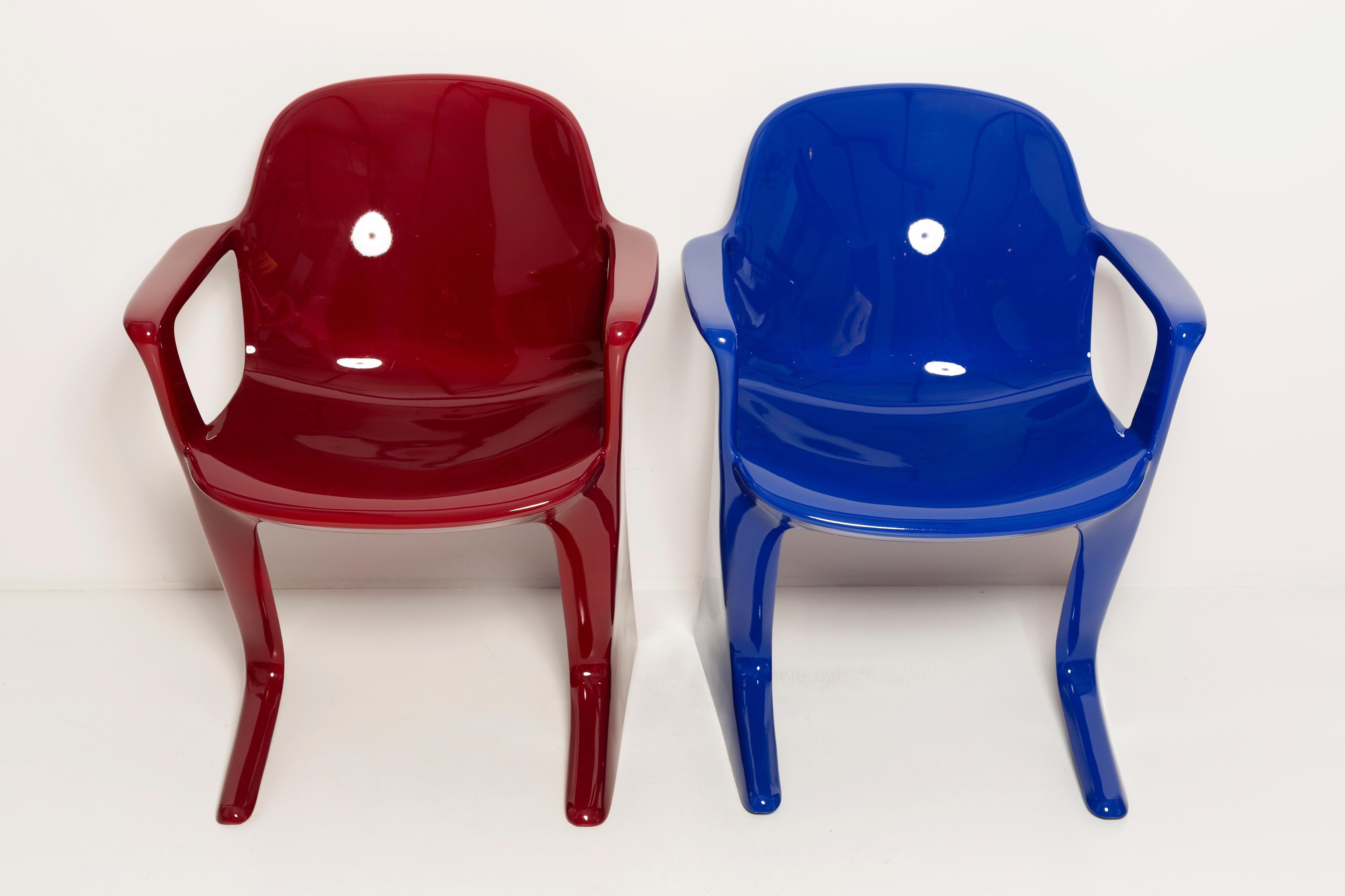 20th Century Two Mid-Century Burgundy Red and Blue Kangaroo Chairs Ernst Moeckl Germany, 1968 For Sale