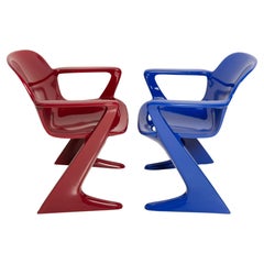 Vintage Two Mid-Century Burgundy Red and Blue Kangaroo Chairs Ernst Moeckl Germany, 1968