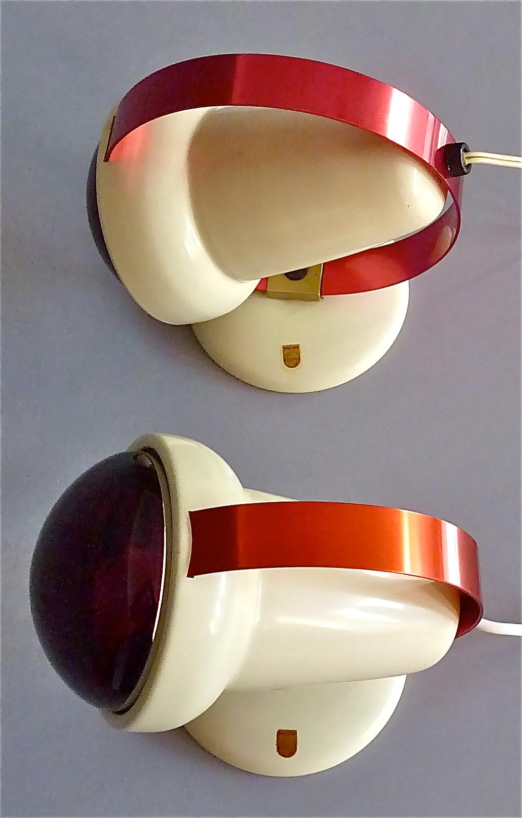 Two Midcentury Charlotte Perriand Table Wall Lamps for Philips Red Lights Sconce For Sale 4