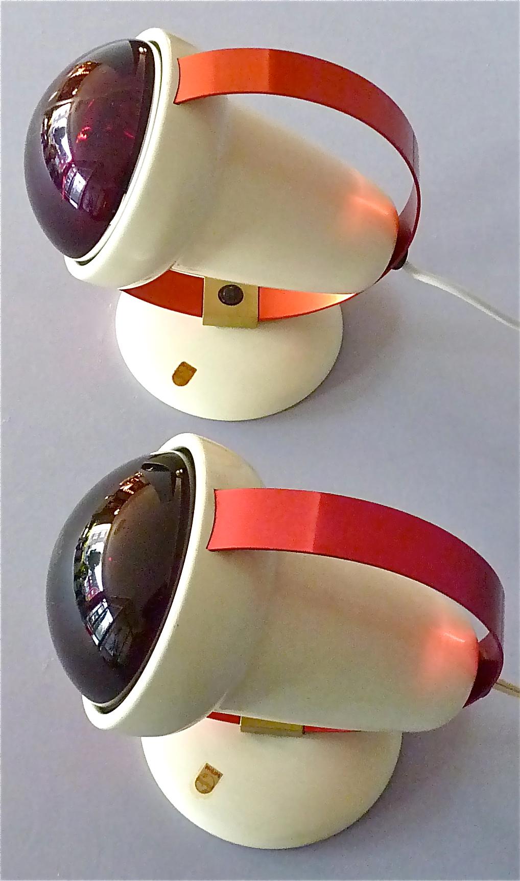 Two Midcentury Charlotte Perriand Table Wall Lamps for Philips Red Lights Sconce For Sale 6