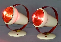 Two Midcentury Charlotte Perriand Table Wall Lamps for Philips Red Lights Sconce