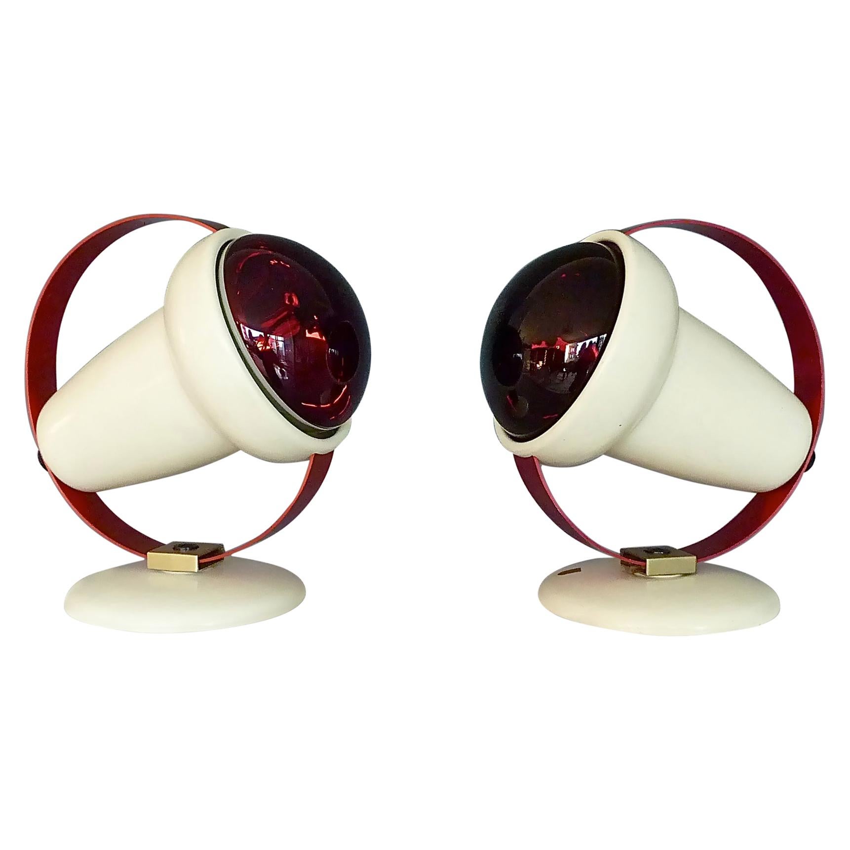 Two Midcentury Charlotte Perriand Table Wall Lamps for Philips Red Lights Sconce