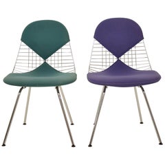 Two Midcentury DKX-2 Wire Bikini Shell Chairs X-Bases by Eames Herman Miller