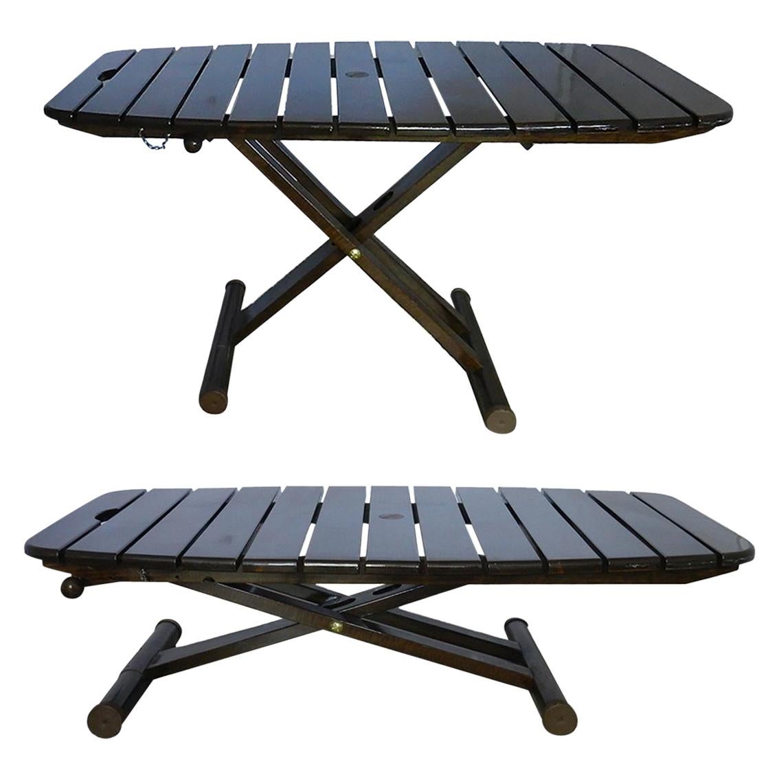 Two Midcentury French Adjustable Stool or Folding Side Table by Clairitex 1