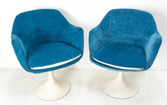 Two Midcentury French Armchairs Metal and Velvet Tulip Foot, Reupholstered