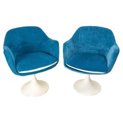 Retro Two Midcentury French Armchairs Metal and Velvet Tulip Foot, Reupholstered