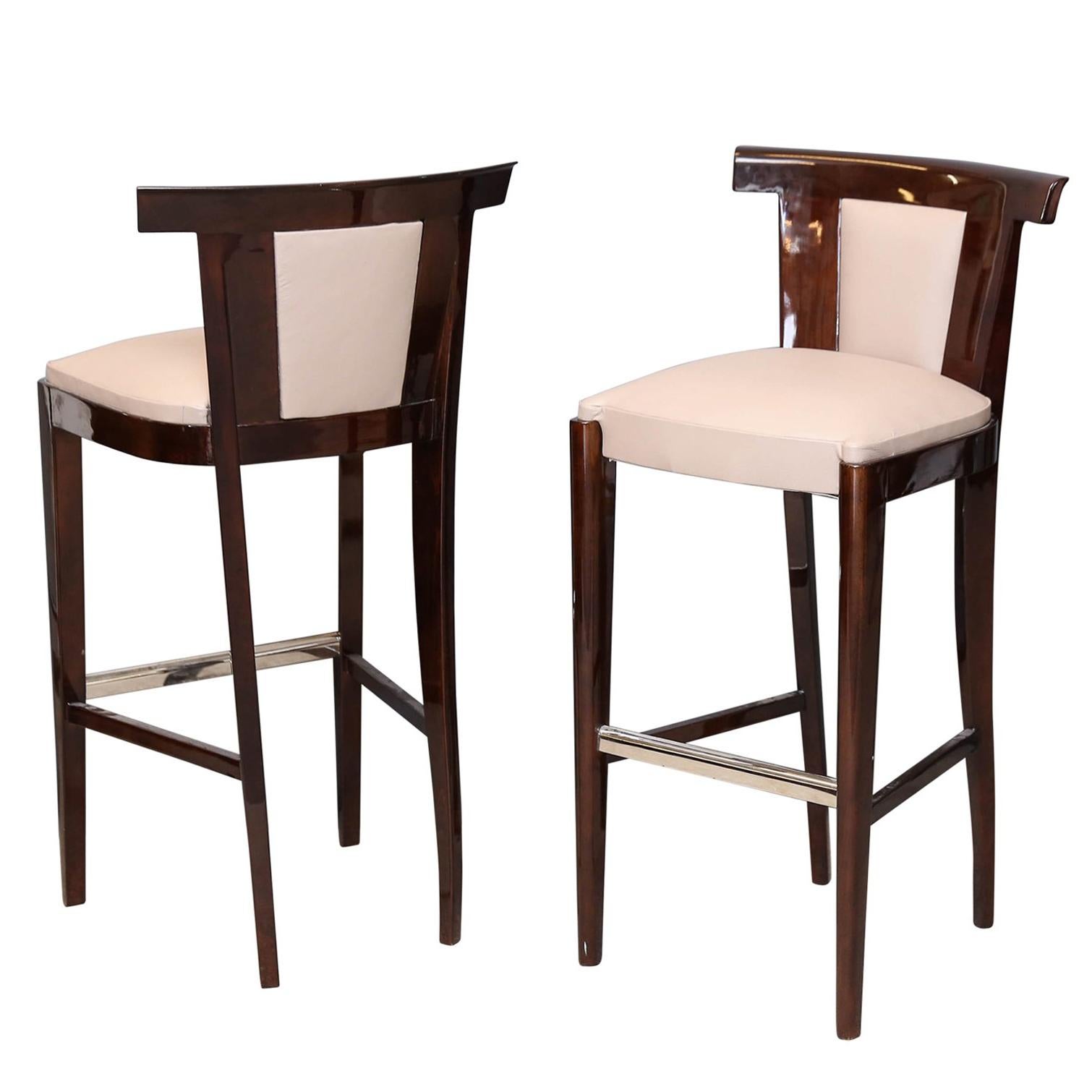 Two Midcentury French Bar Stools in Walnut