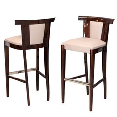 Vintage Two Midcentury French Bar Stools in Walnut