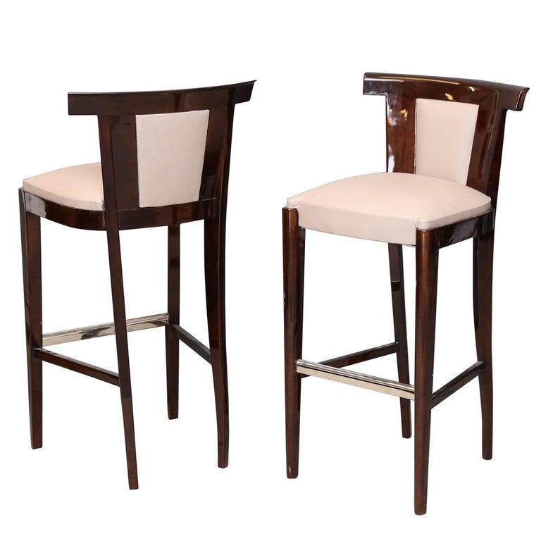Two Midcentury French Bar Stools in Walnut at 1stDibs